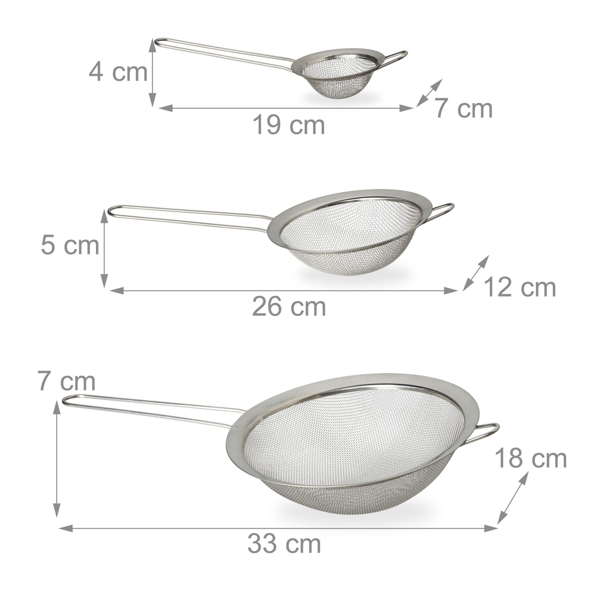 Küchensieb 3er-Set Silber von Relaxdays