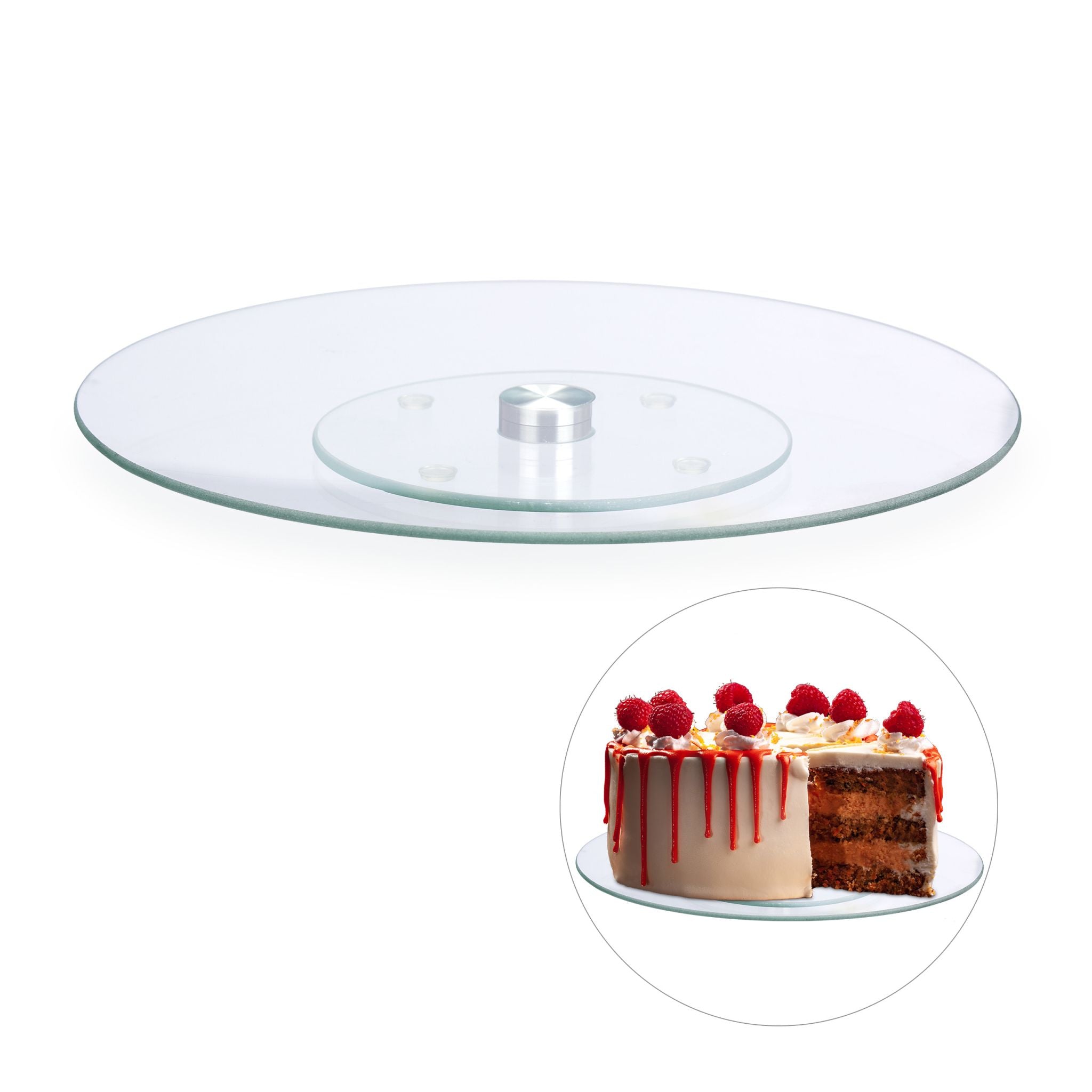 Drehbare Tortenplatte Glas Silber-Transparent von Relaxdays