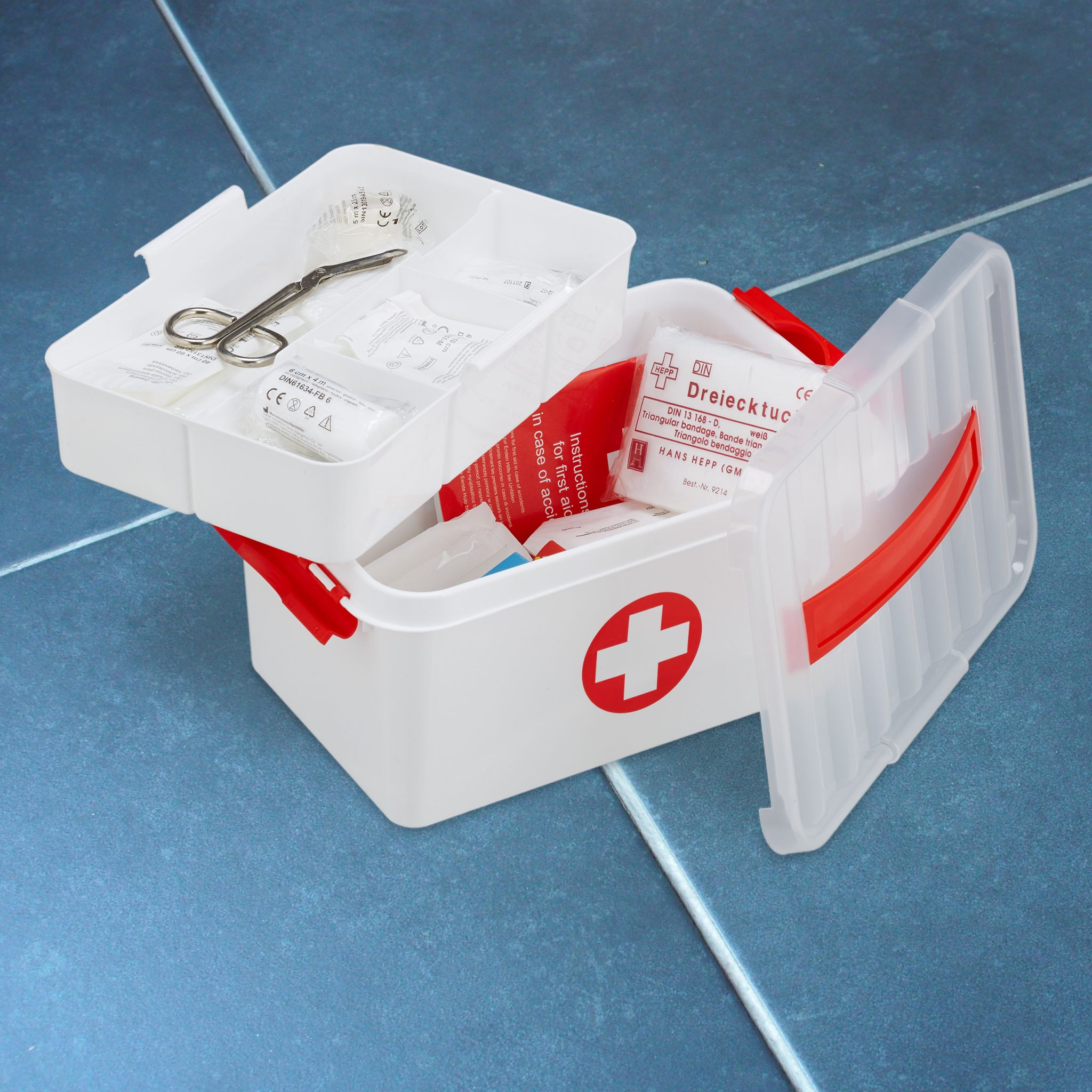 Medizinbox Kunststoff Weiss-Rot-Transparent von Relaxdays