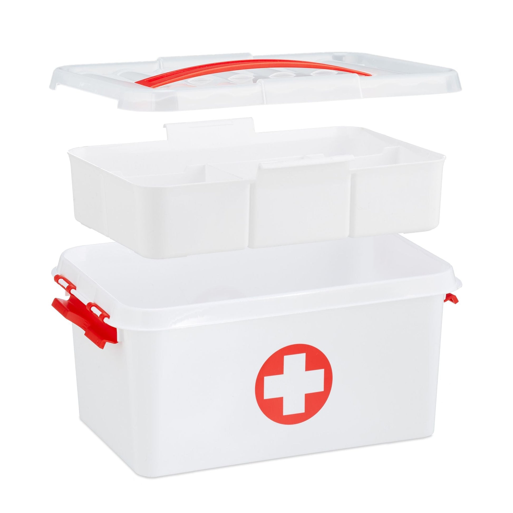 Medizinbox Kunststoff Weiss-Rot-Transparent von Relaxdays
