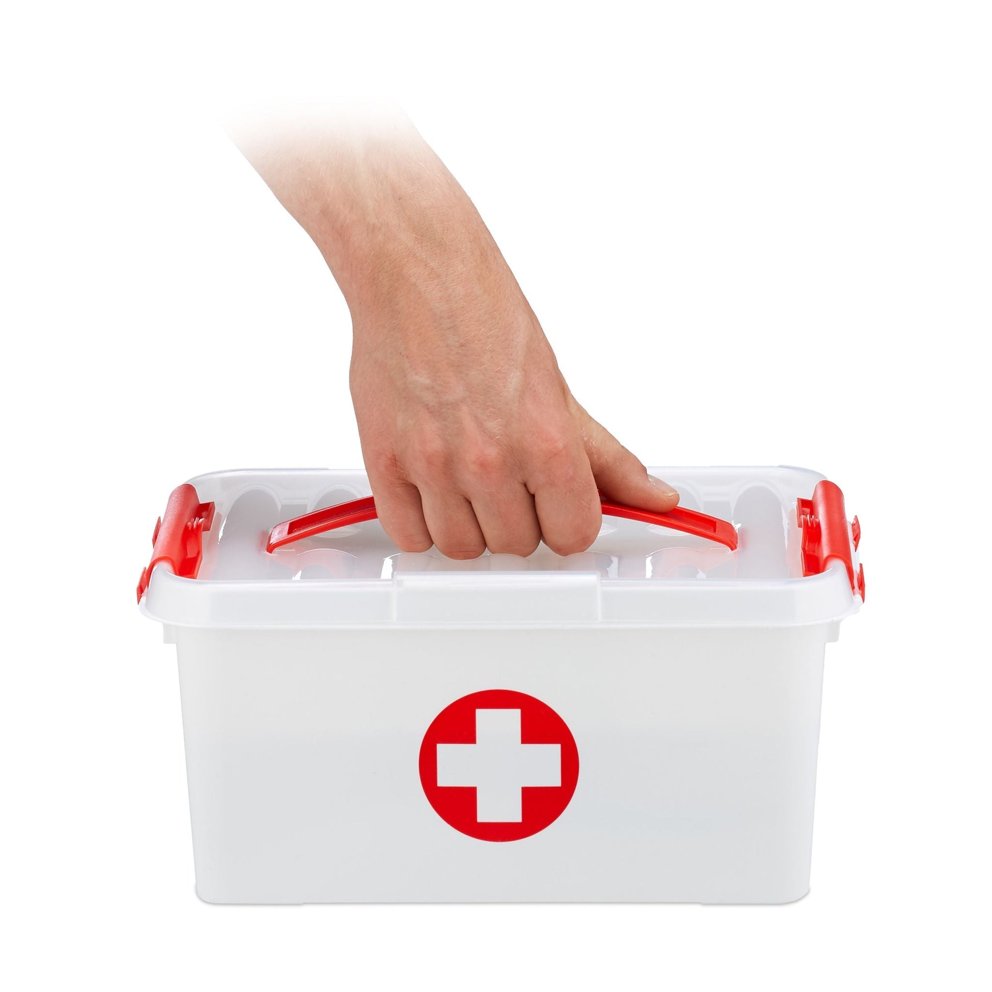 Medizinbox Kunststoff Weiss-Rot-Transparent von Relaxdays