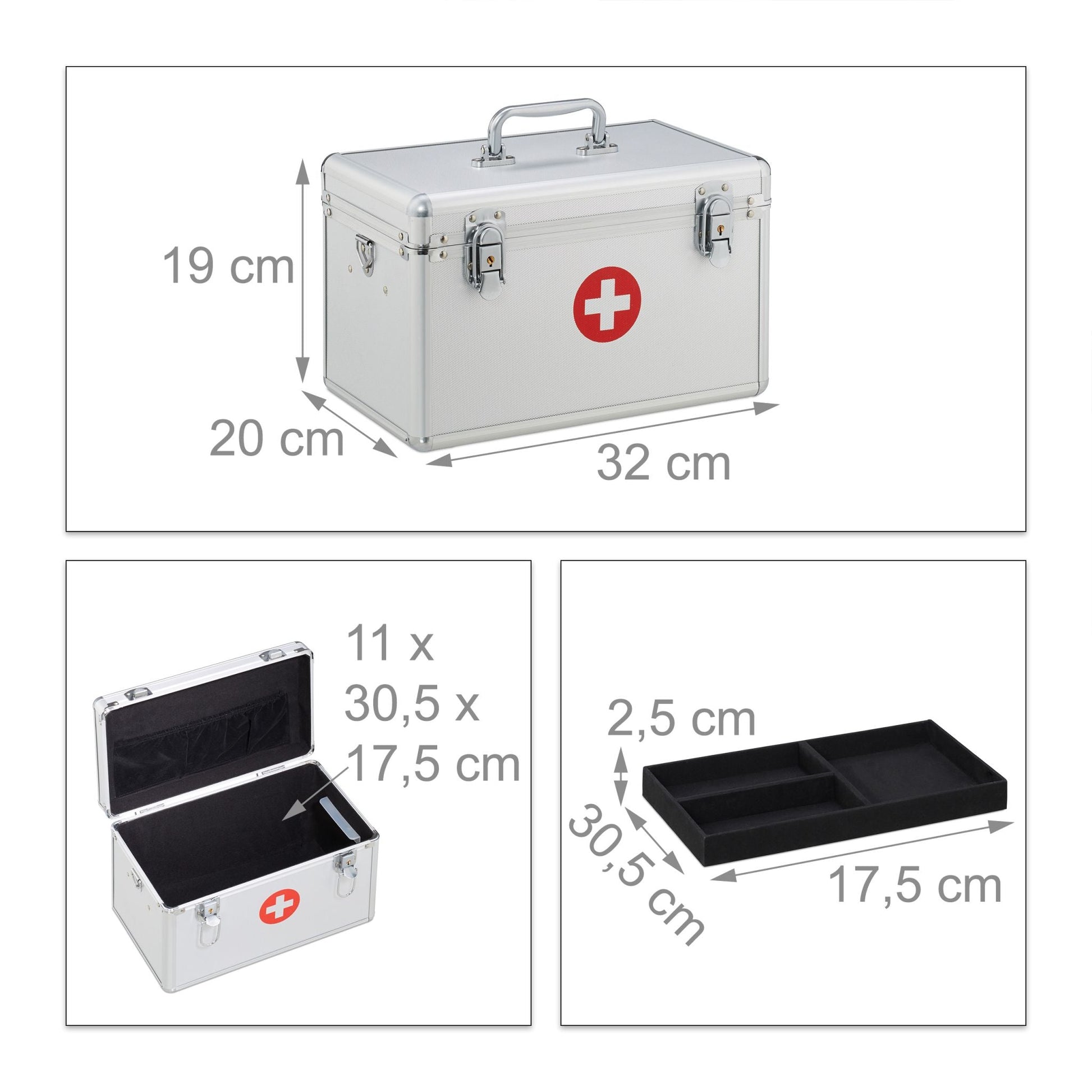 Erste Hilfe Koffer Aluminium Rot-Schwarz-Silber von Relaxdays