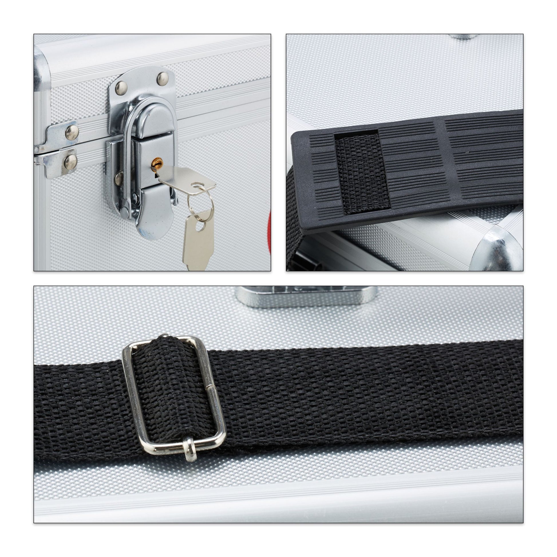 Erste Hilfe Koffer Aluminium Rot-Schwarz-Silber von Relaxdays