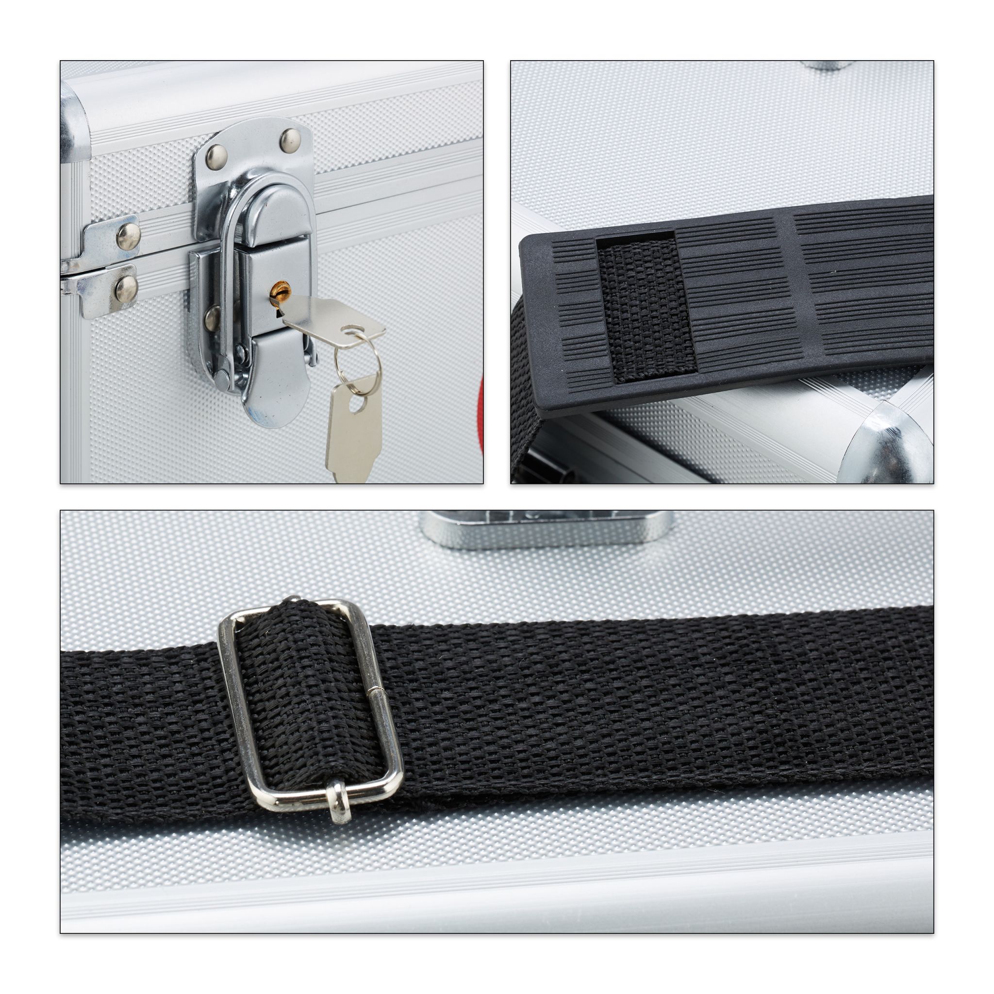 Erste Hilfe Koffer Aluminium Rot-Schwarz-Silber von Relaxdays
