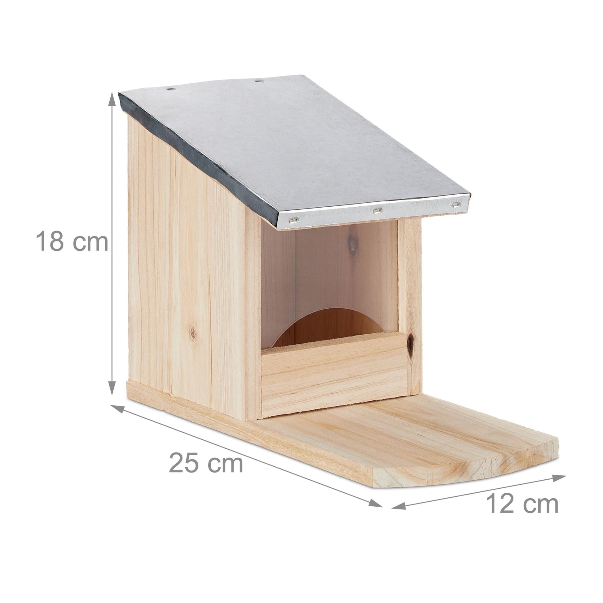 Eichhörnchen Futterhaus Metalldach Hellbraun-Silber-Transparent von Relaxdays