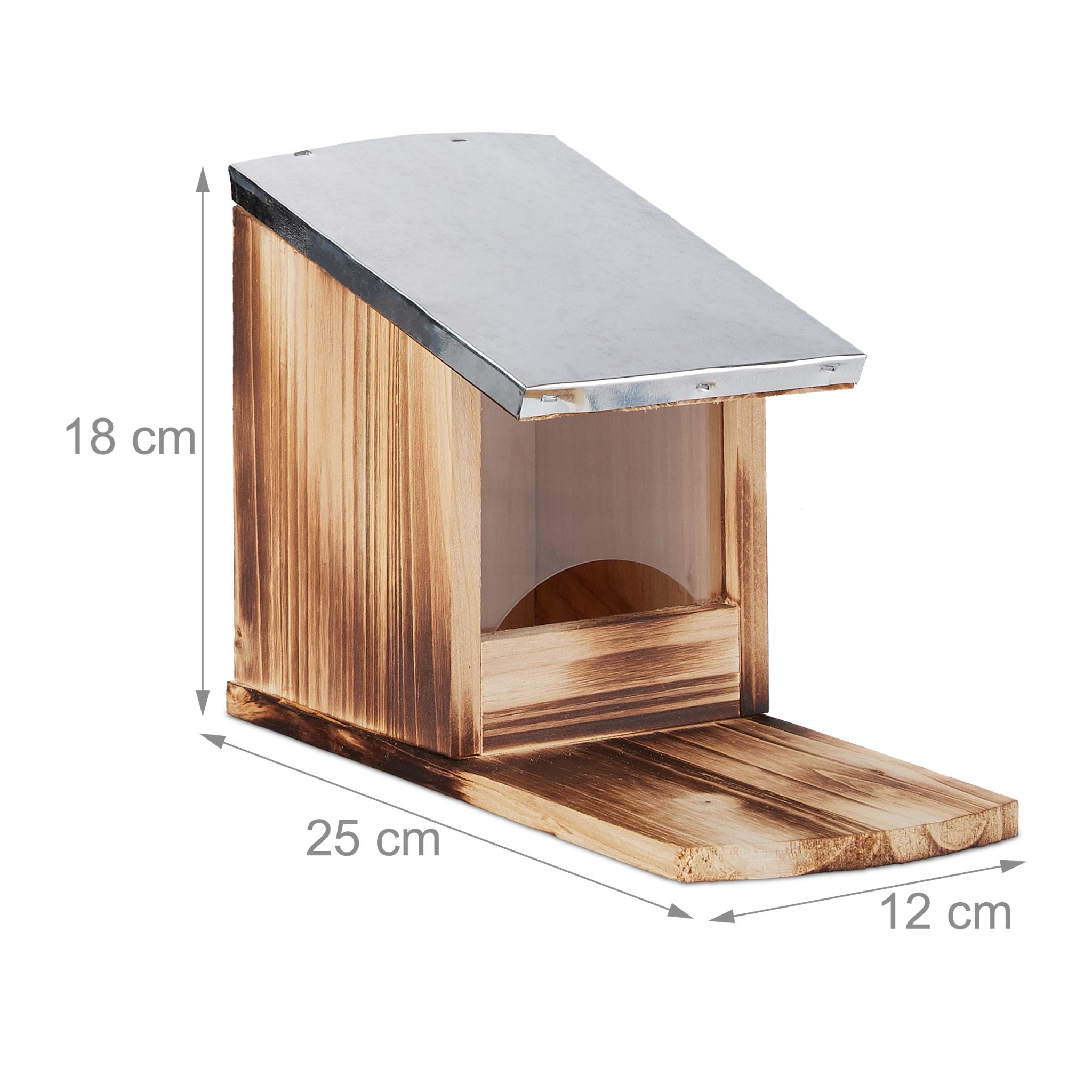 Eichhörnchen Futterhaus Metalldach Braun-Silber-Transparent von Relaxdays