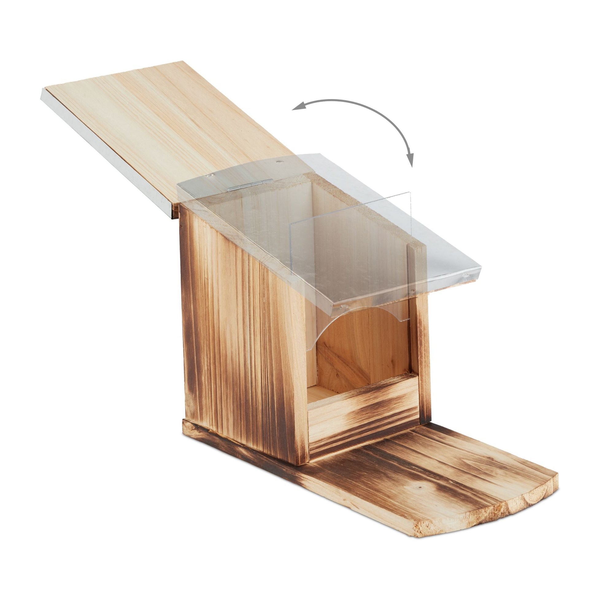 Eichhörnchen Futterhaus Metalldach Braun-Silber-Transparent von Relaxdays