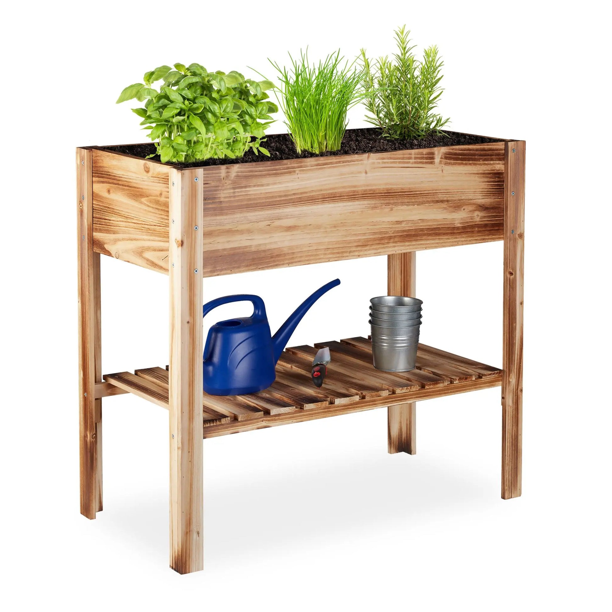 Hochbeet Holz geflammt Hellbraun von Relaxdays