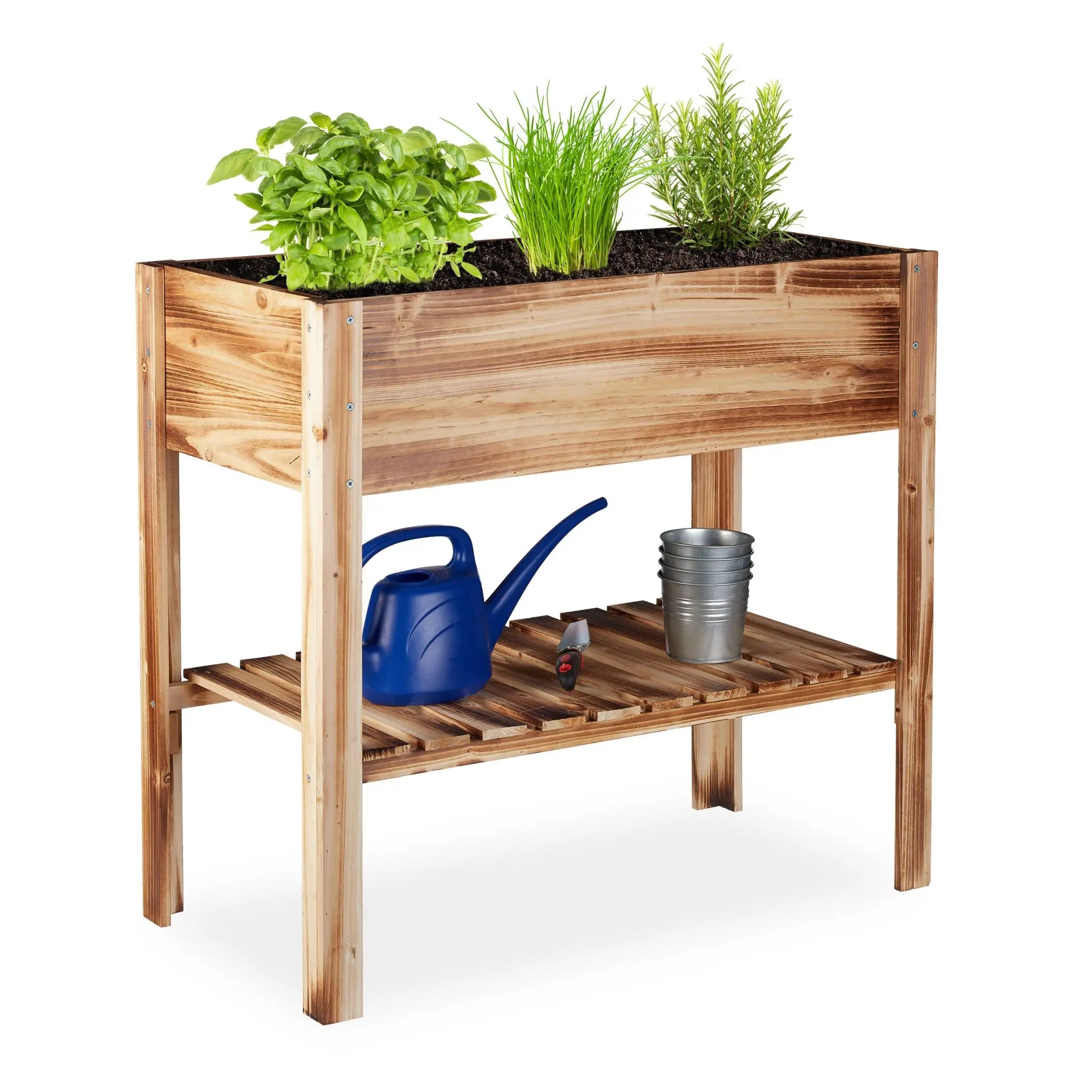 Hochbeet Holz geflammt Hellbraun von Relaxdays