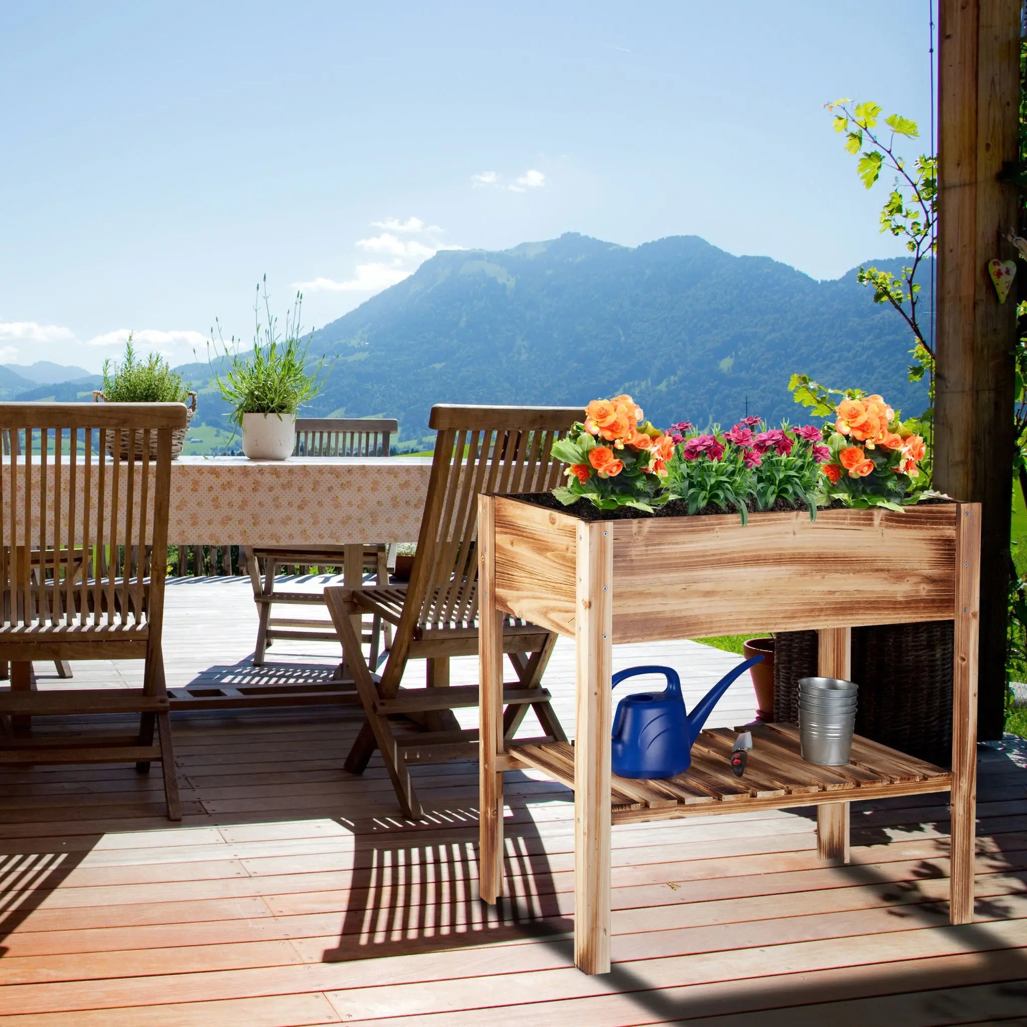 Hochbeet Holz geflammt Hellbraun von Relaxdays