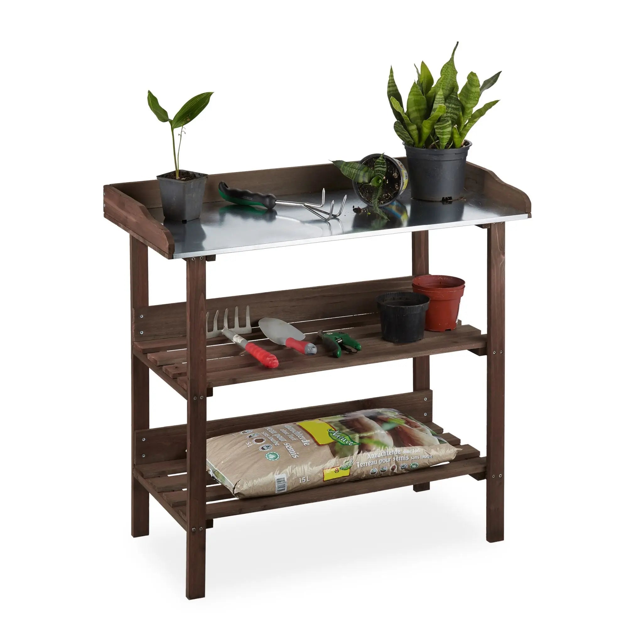 Pflanztisch Holz Dunkelbraun-Silber von Relaxdays