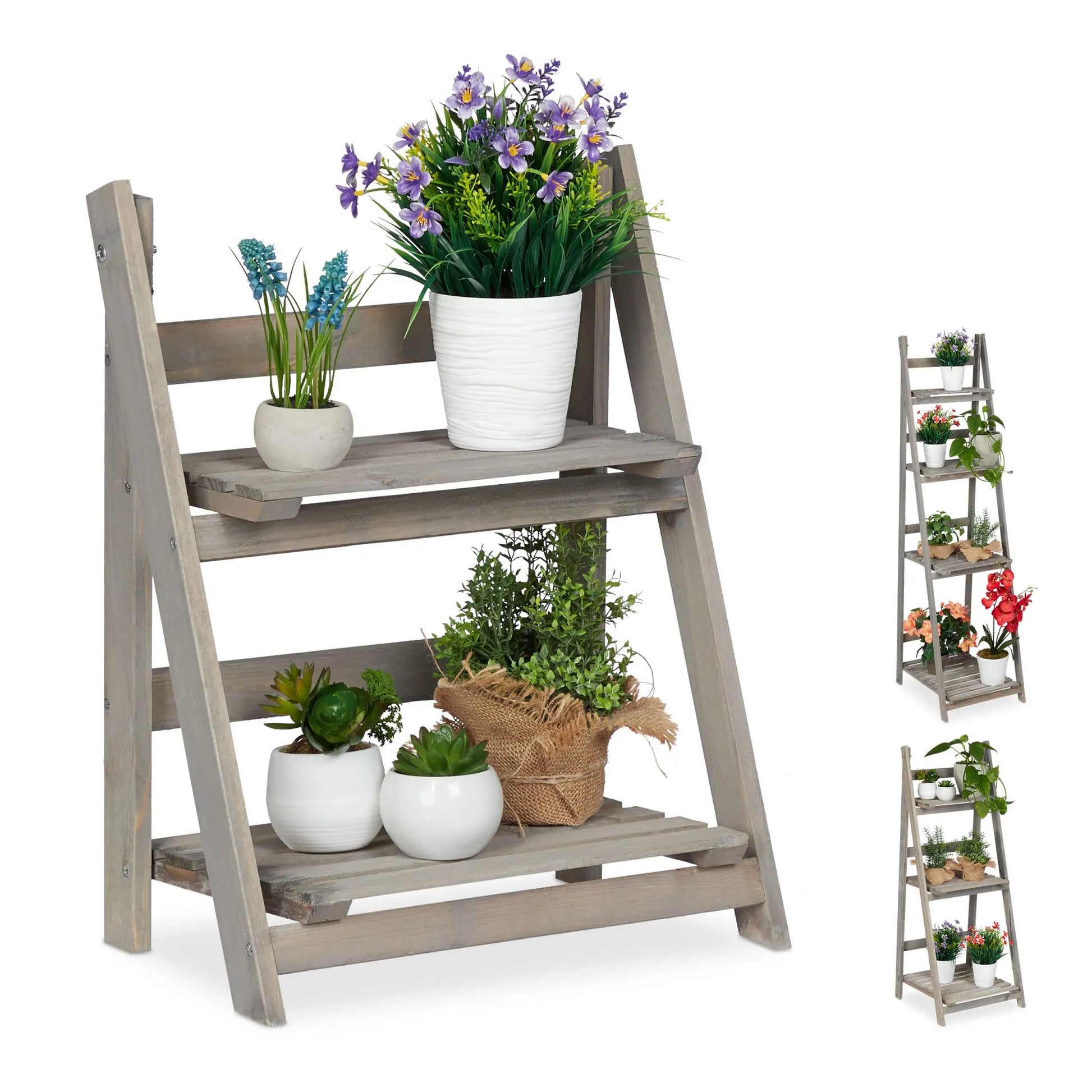 Blumentreppe Holz grau Grau von Relaxdays
