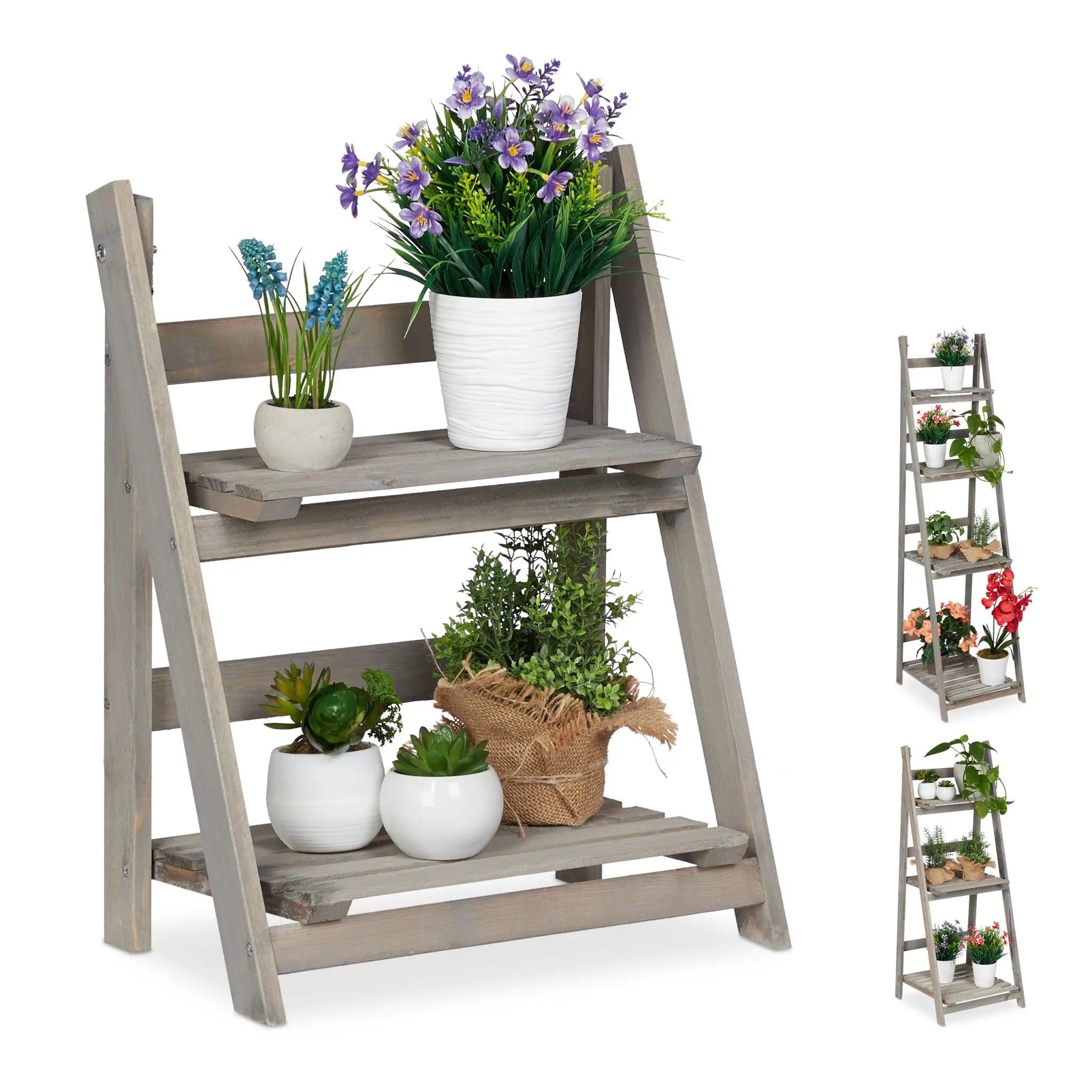 Blumentreppe Holz grau Grau von Relaxdays