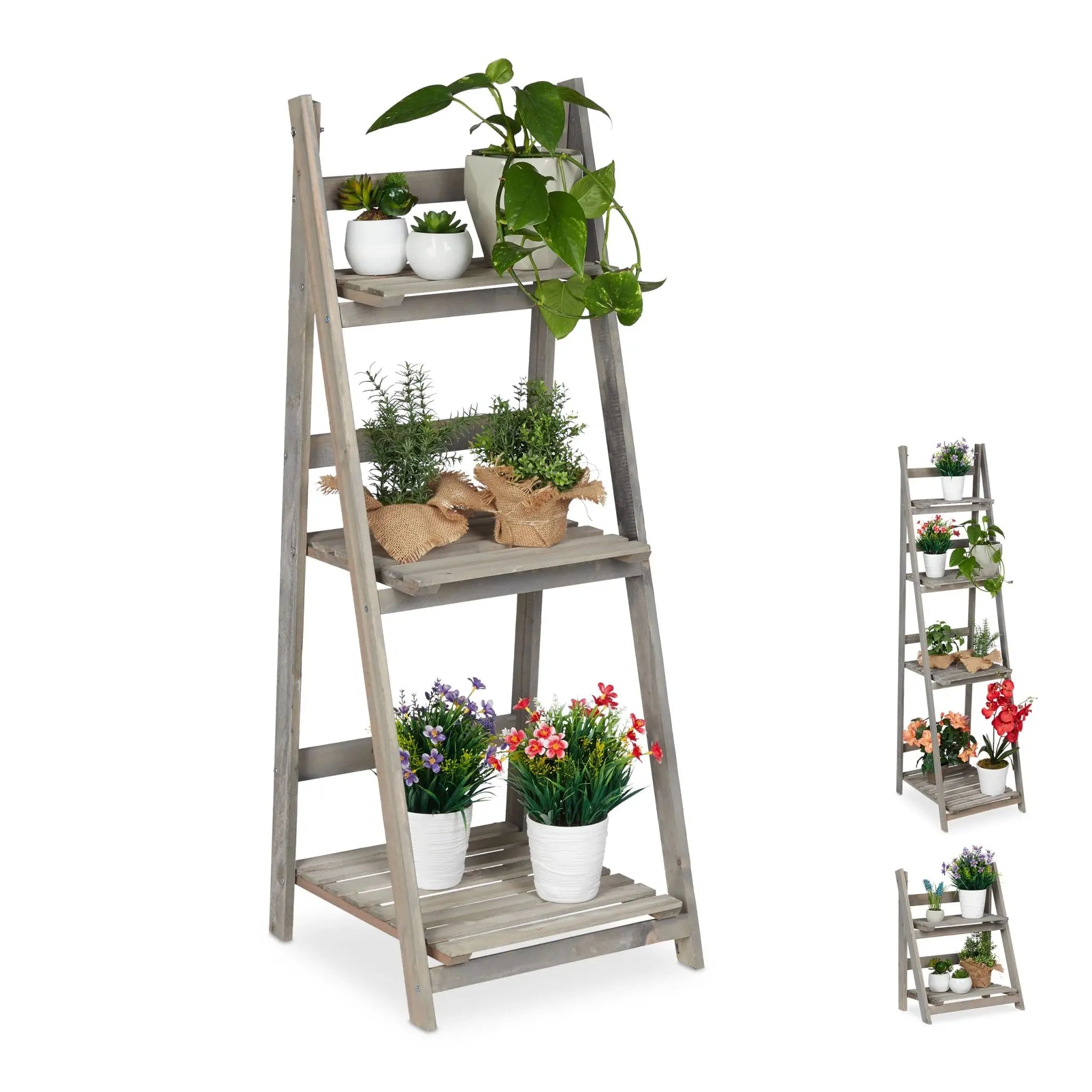 Blumentreppe Holz grau Grau von Relaxdays