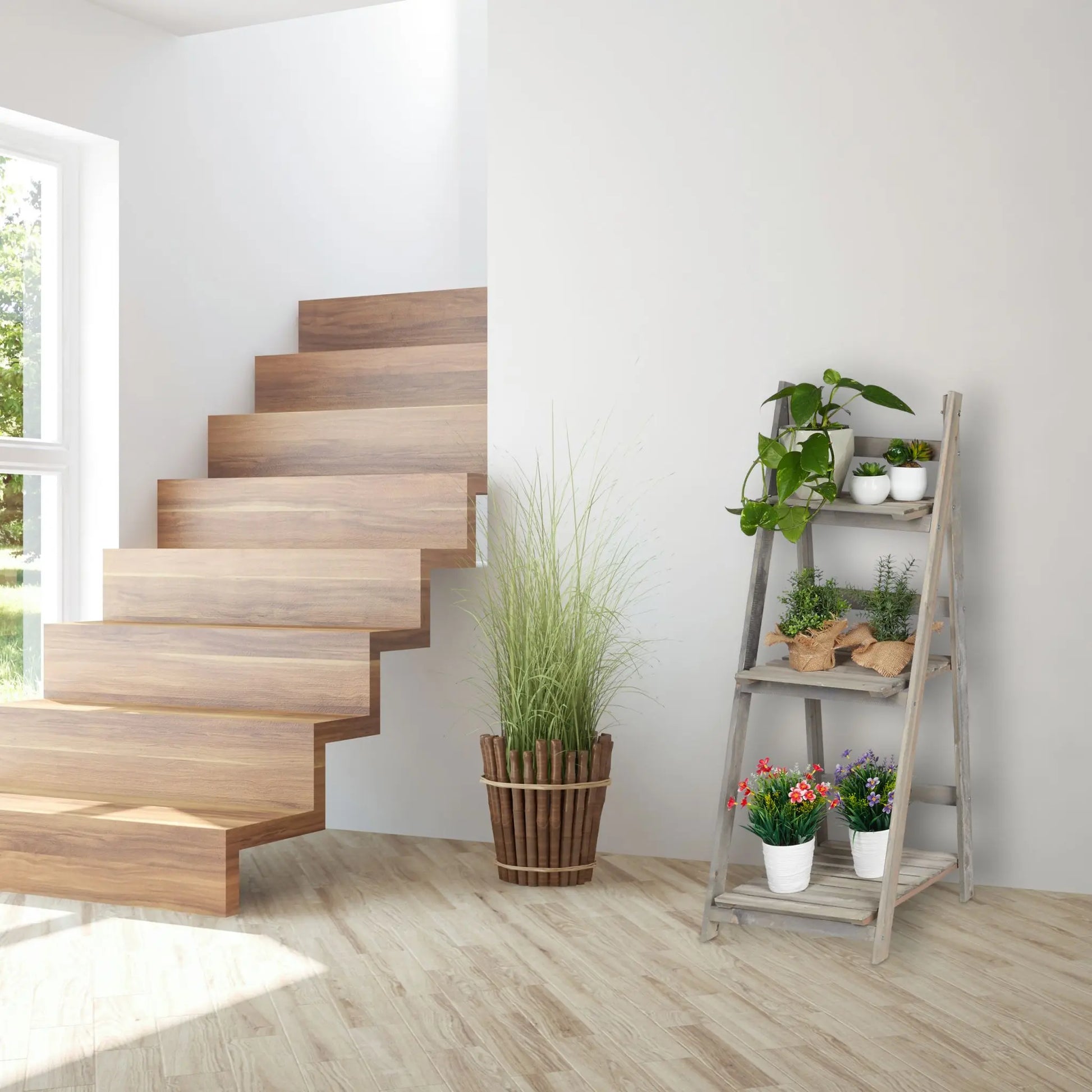 Blumentreppe Holz grau Grau von Relaxdays