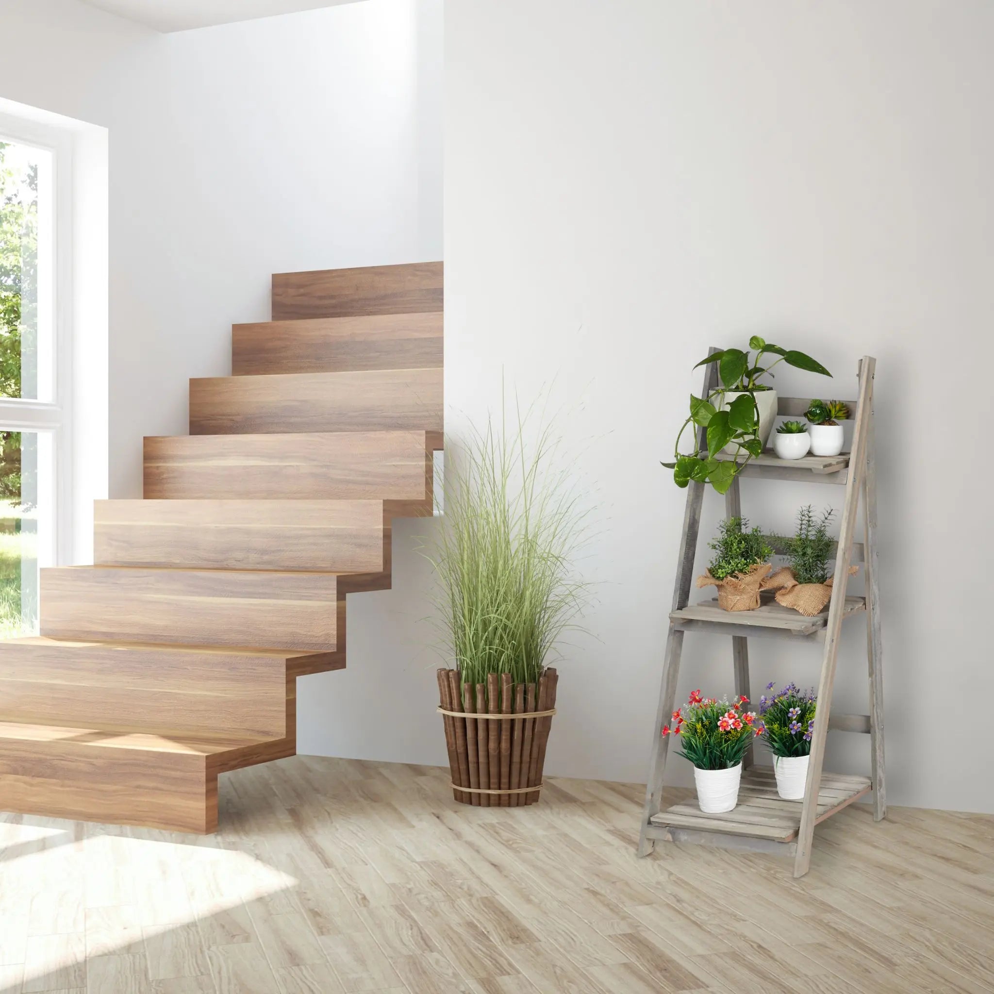 Blumentreppe Holz grau Grau von Relaxdays