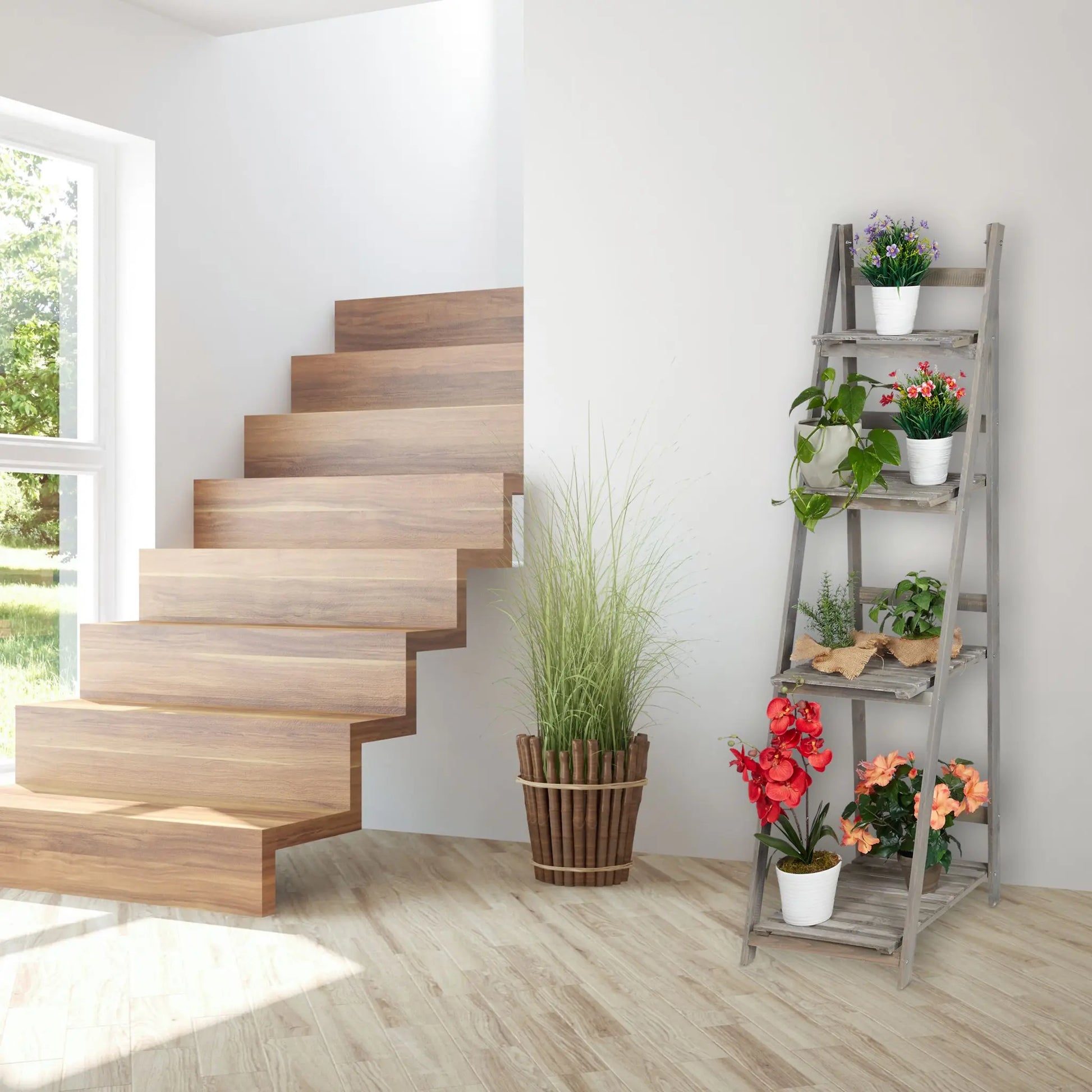 Blumentreppe Holz grau Grau von Relaxdays