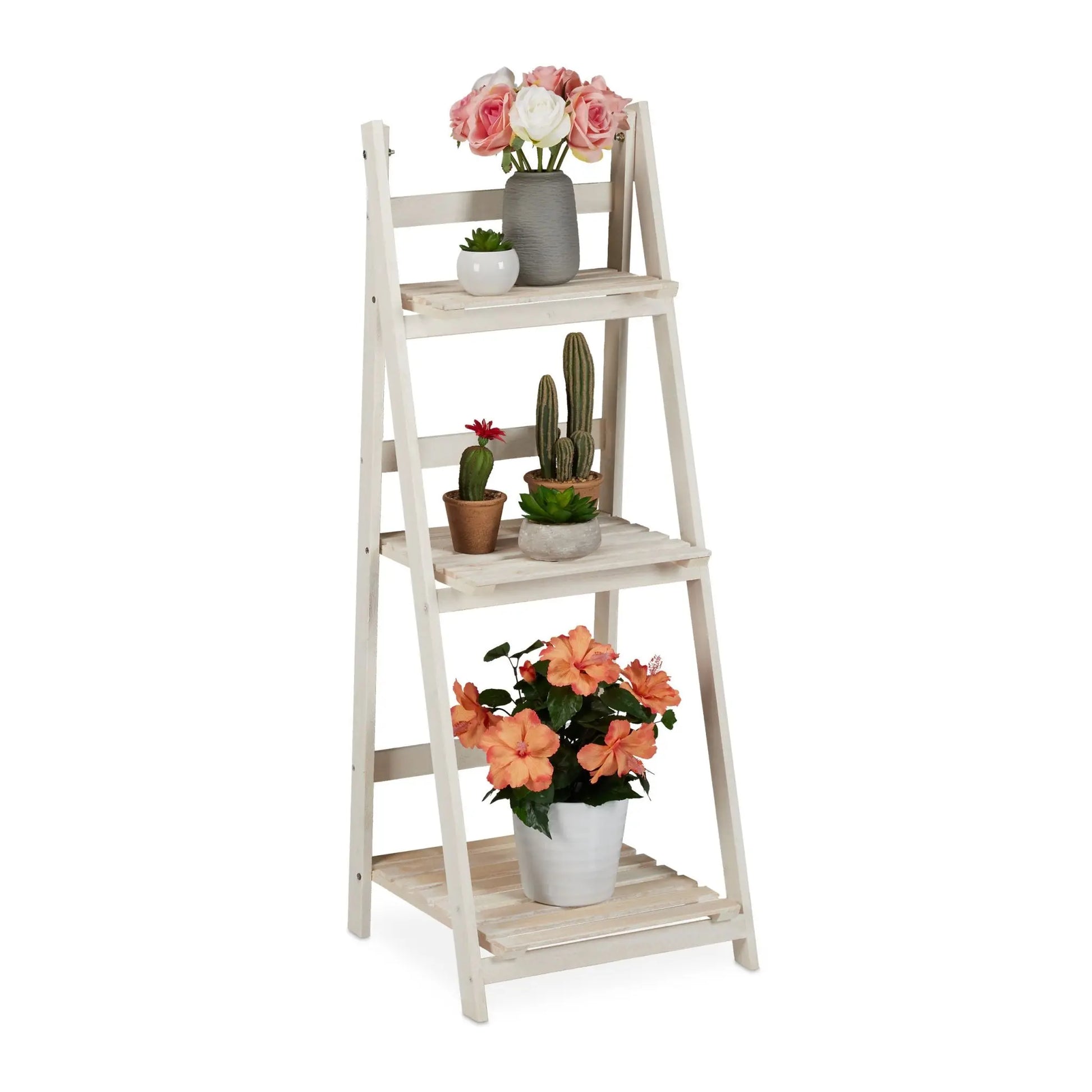 Blumentreppe Holz Weiss von Relaxdays