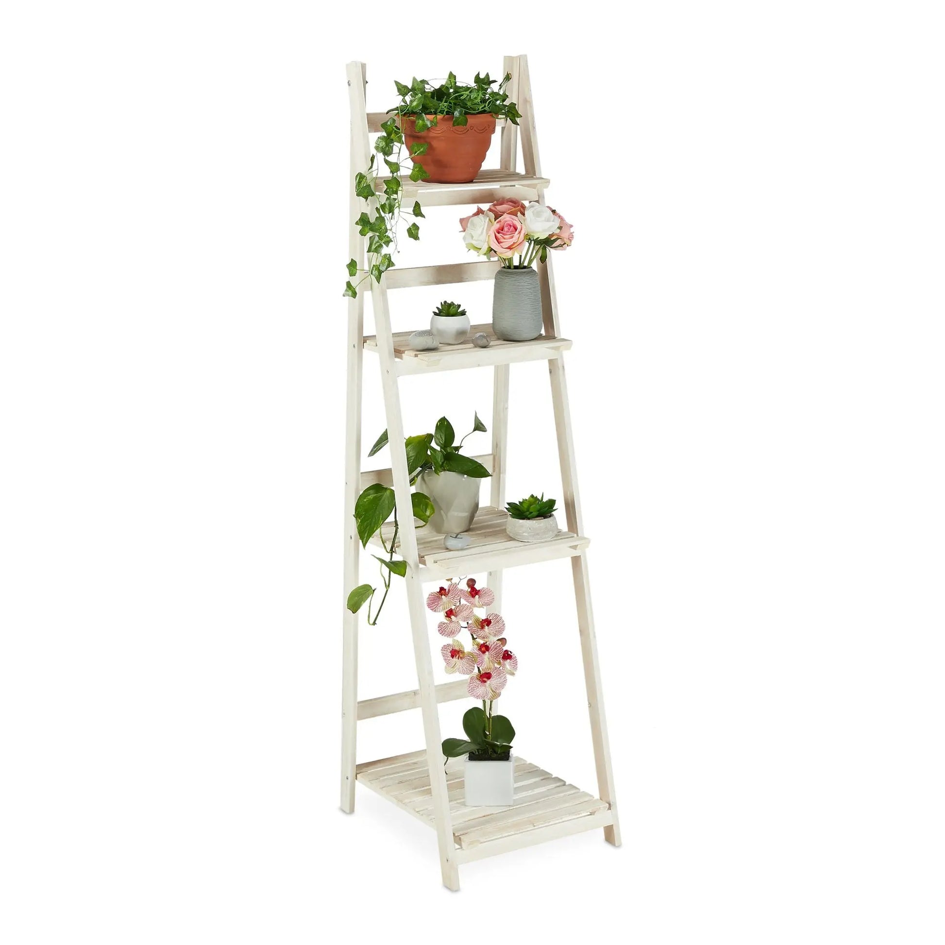 Blumentreppe Holz Weiss von Relaxdays