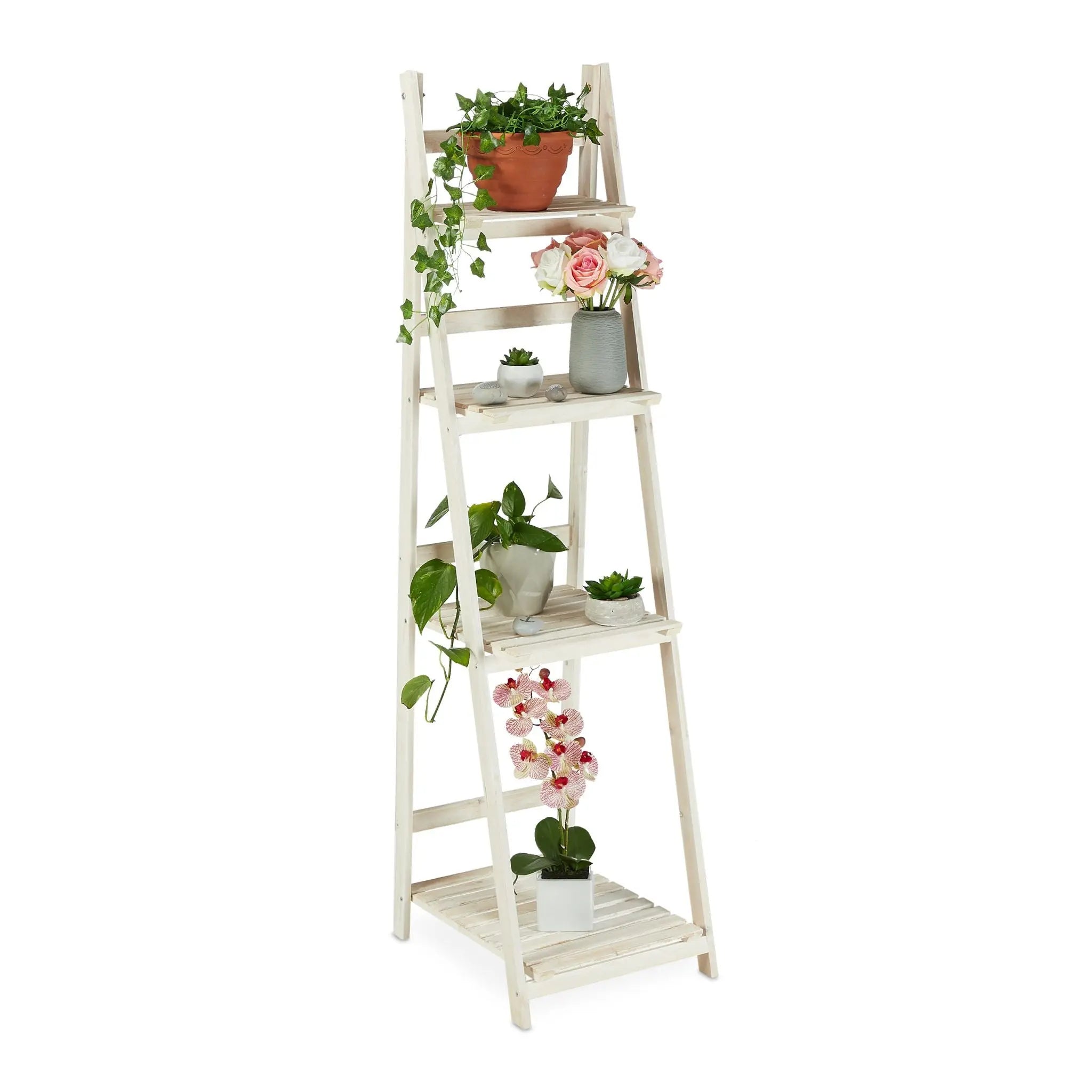 Blumentreppe Holz Weiss von Relaxdays