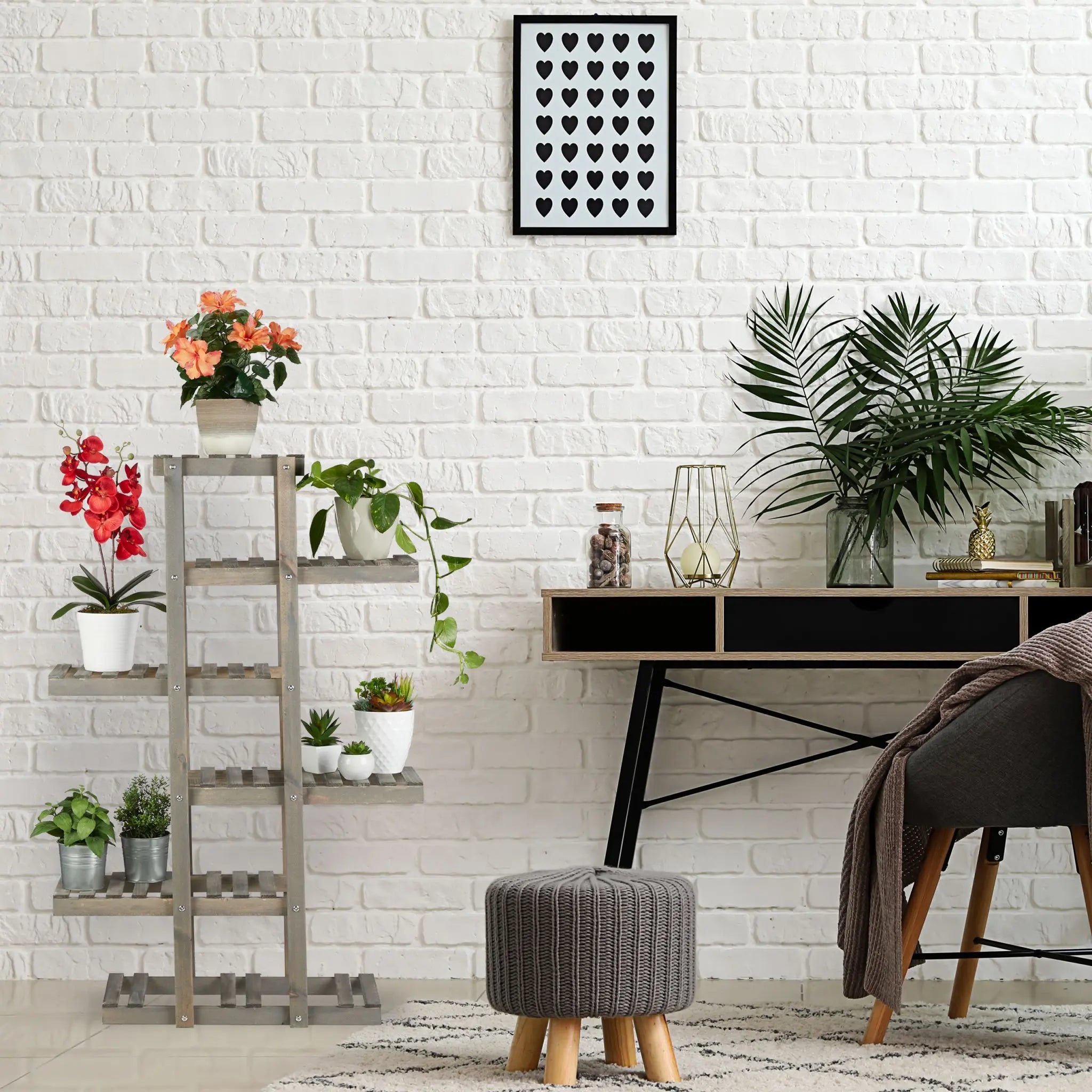 Blumenregal Holz 5 Ebenen Grau von Relaxdays
