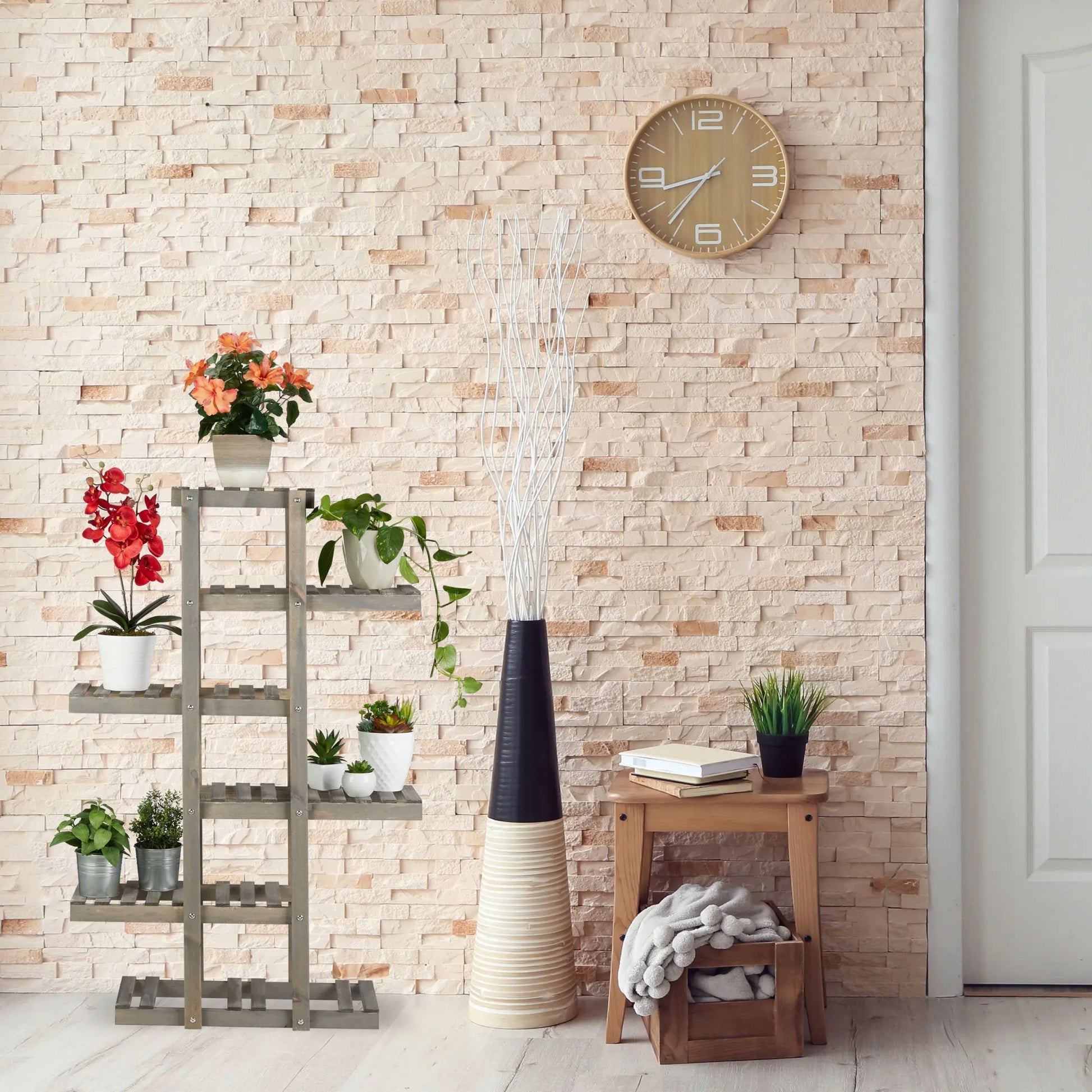 Blumenregal Holz 5 Ebenen Grau von Relaxdays