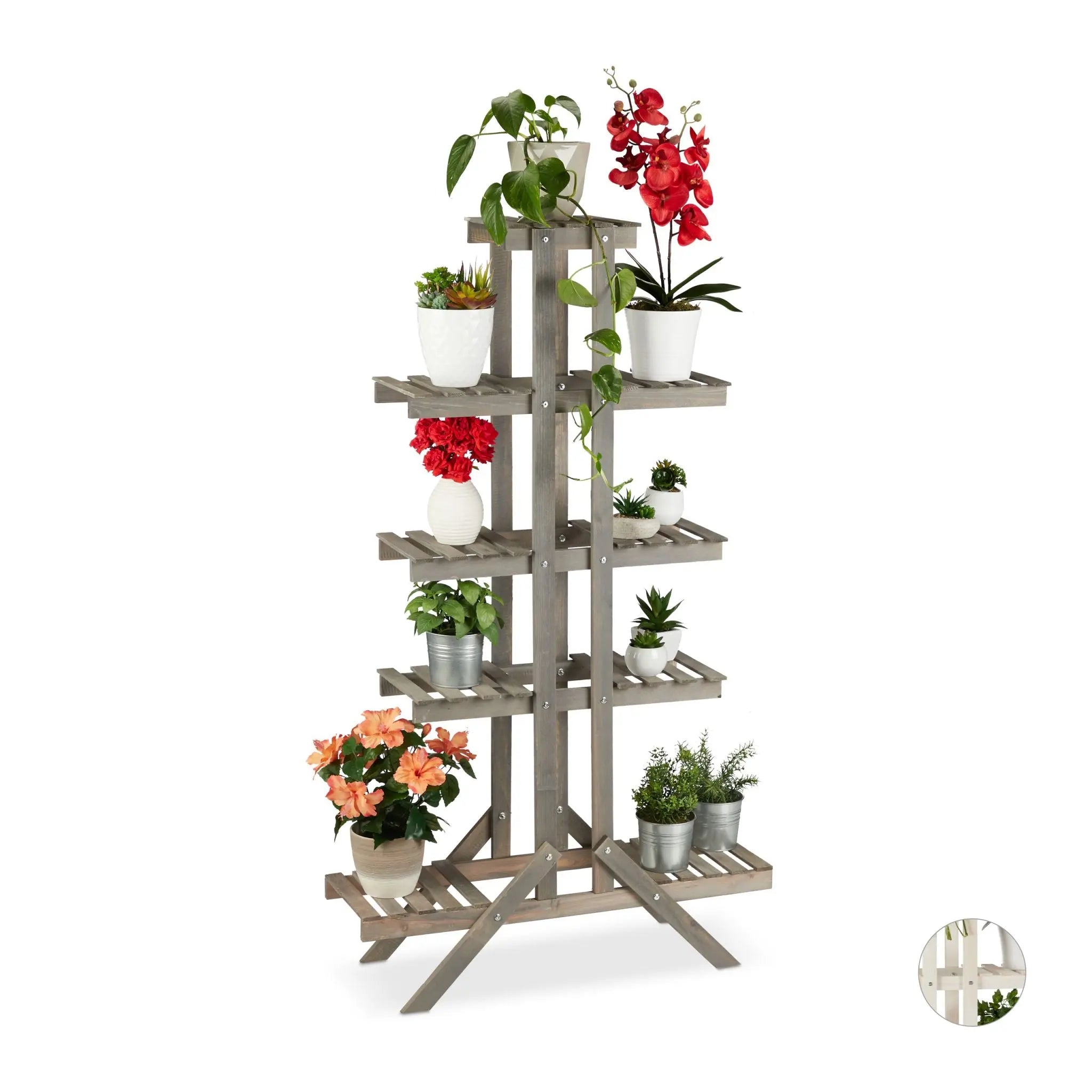 Blumentreppe Holz mit 5 Stufen Grau von Relaxdays