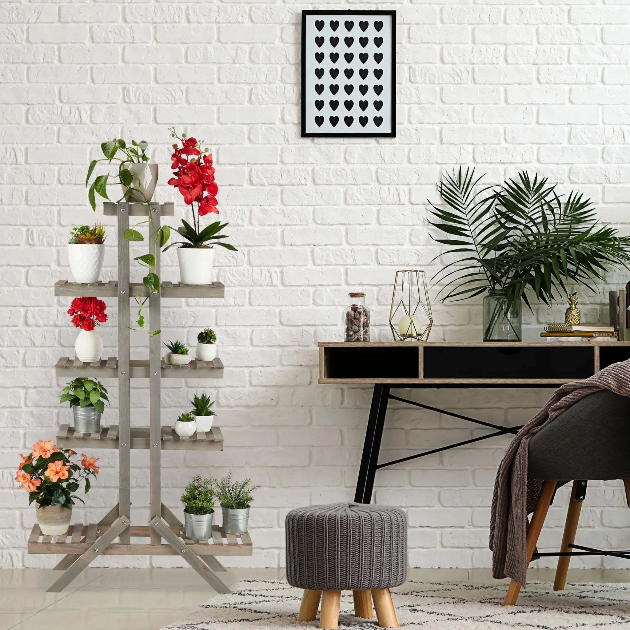 Blumentreppe Holz mit 5 Stufen Grau von Relaxdays