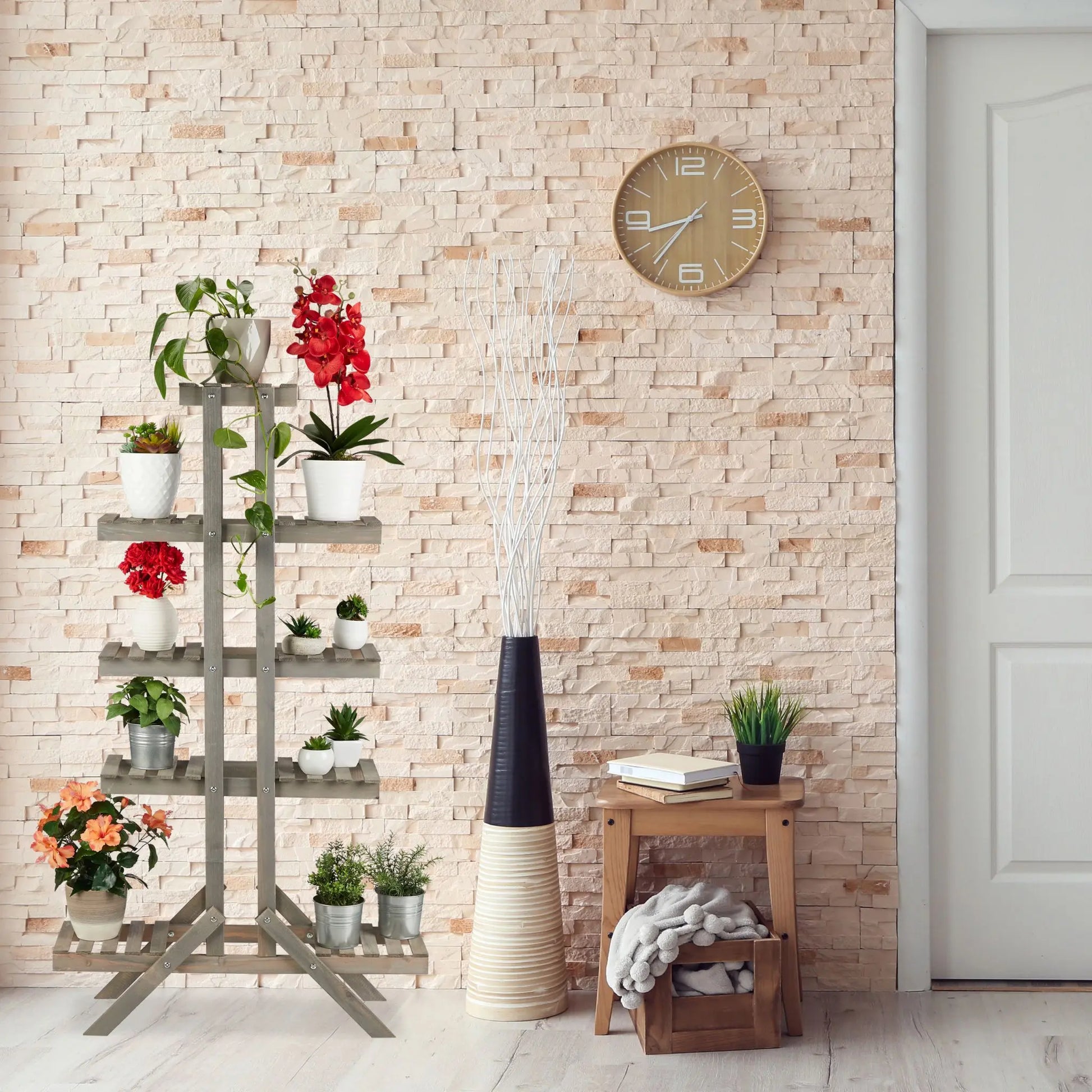 Blumentreppe Holz mit 5 Stufen Grau von Relaxdays