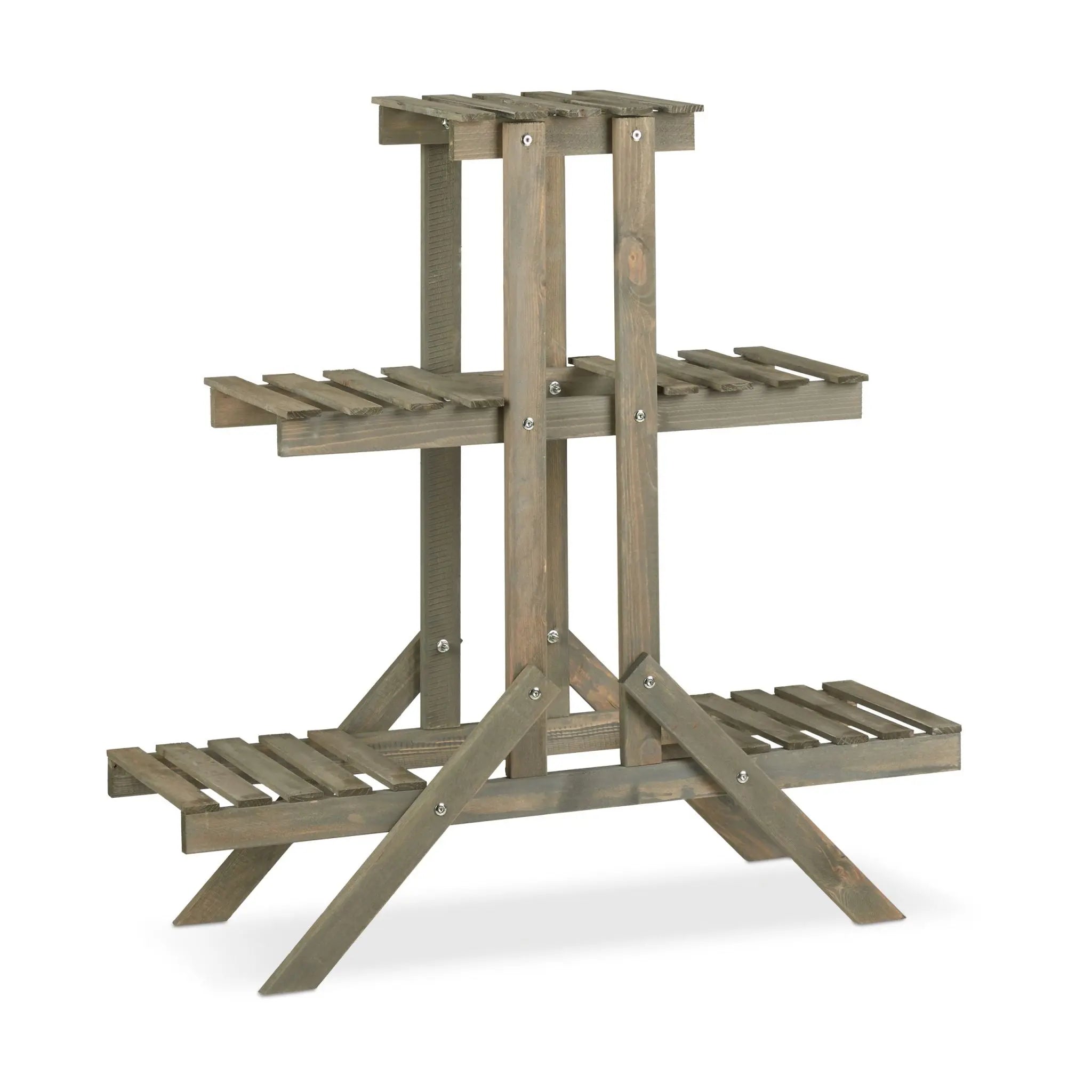 Blumentreppe Holz mit 3 Stufen Grau von Relaxdays