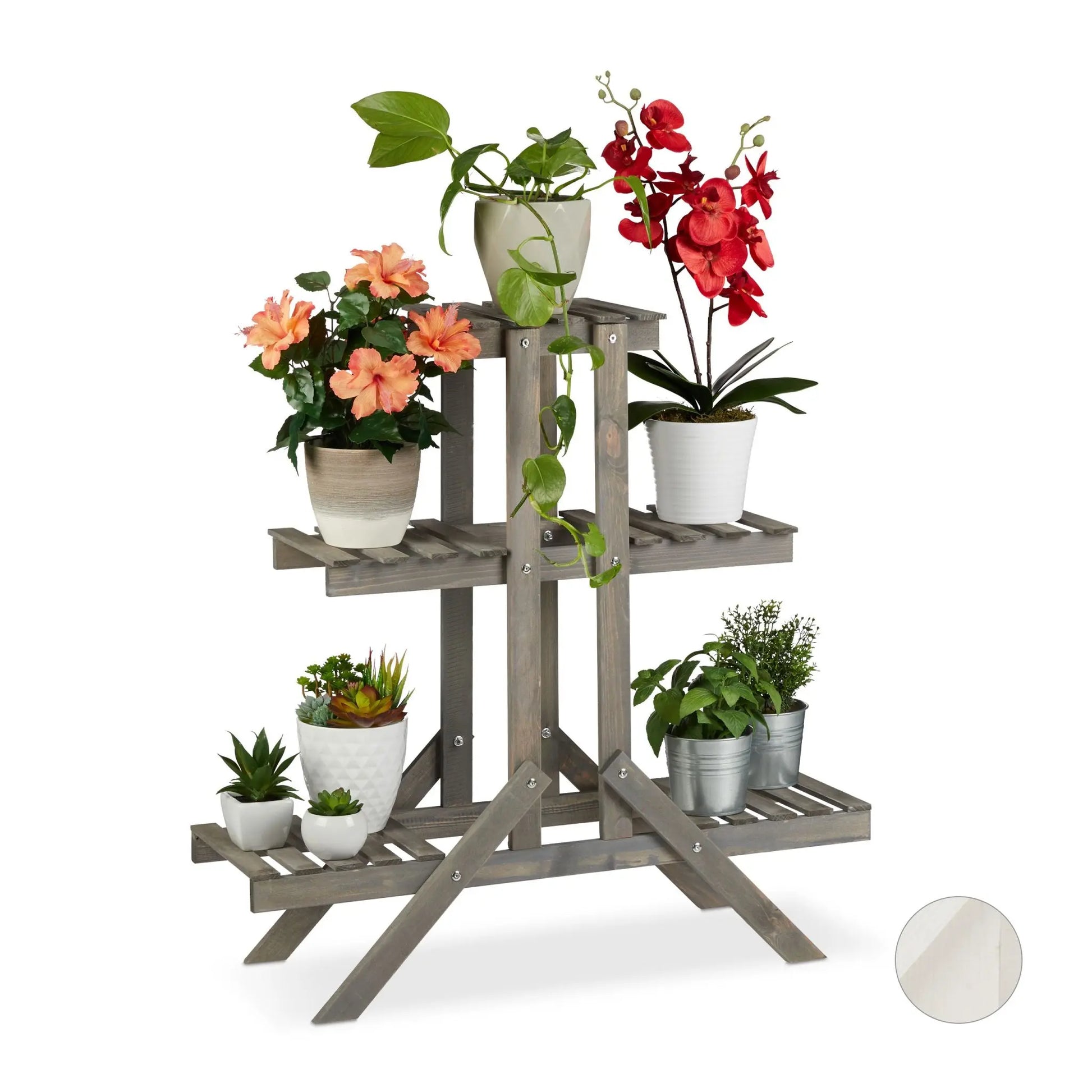 Blumentreppe Holz mit 3 Stufen Grau von Relaxdays
