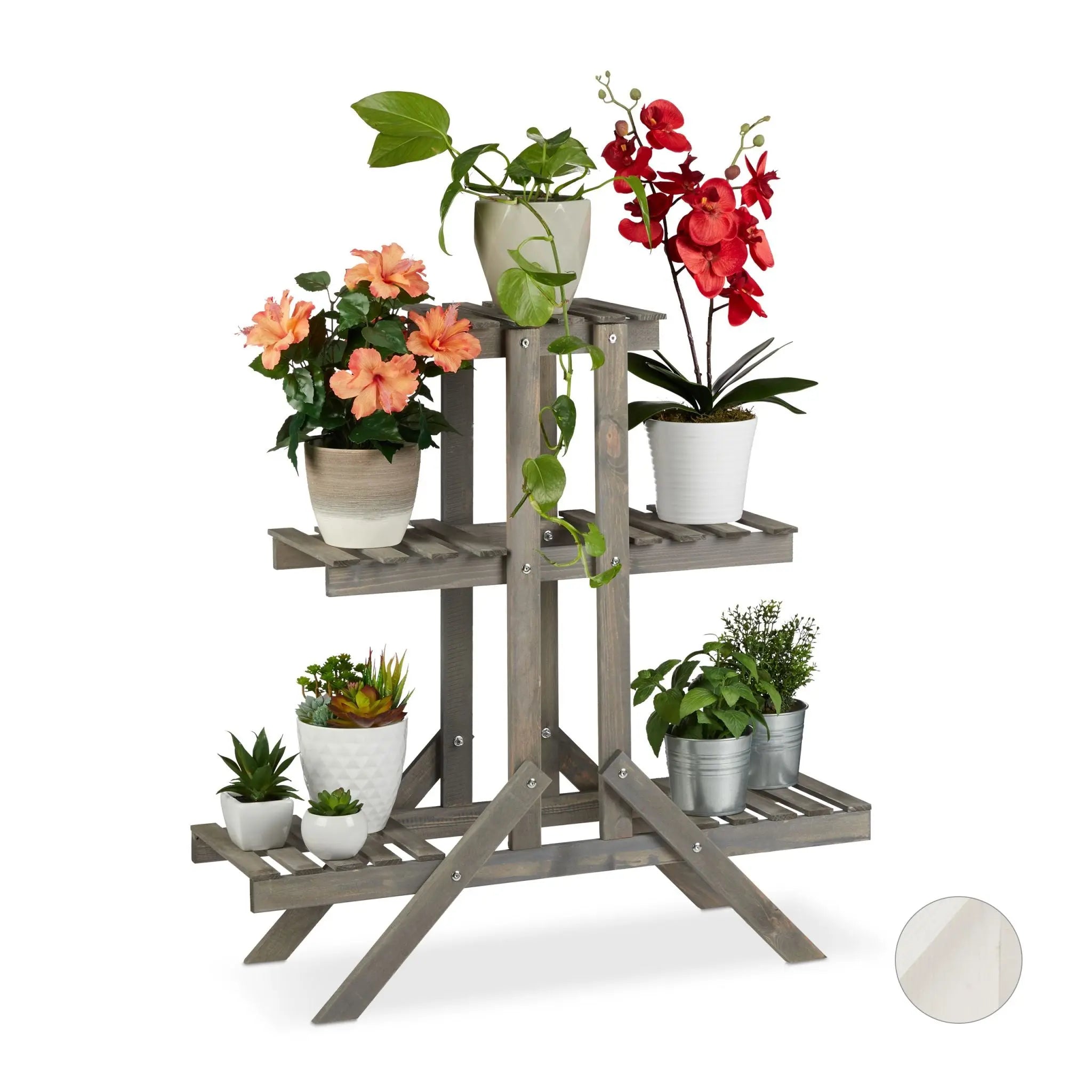 Blumentreppe Holz mit 3 Stufen Grau von Relaxdays