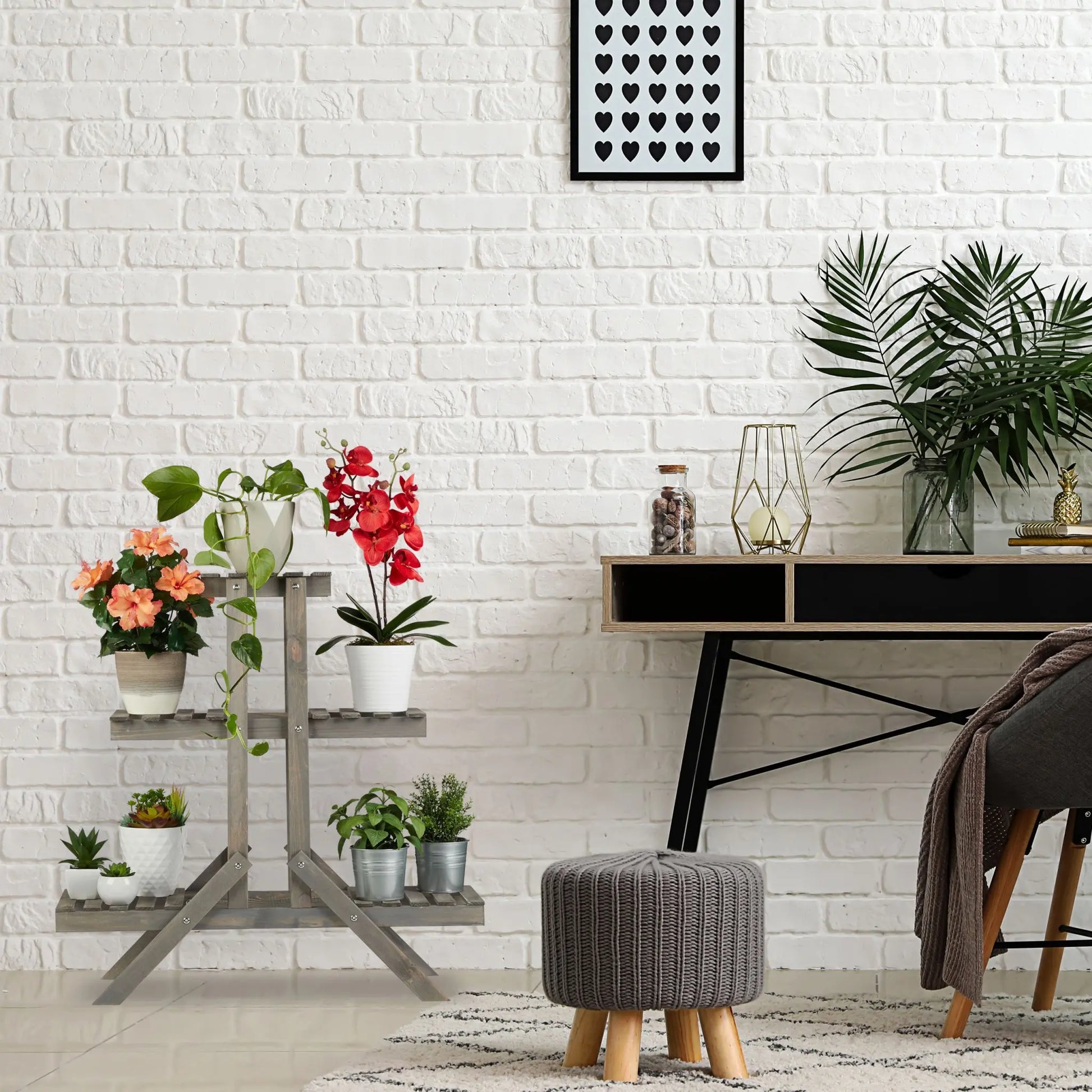 Blumentreppe Holz mit 3 Stufen Grau von Relaxdays