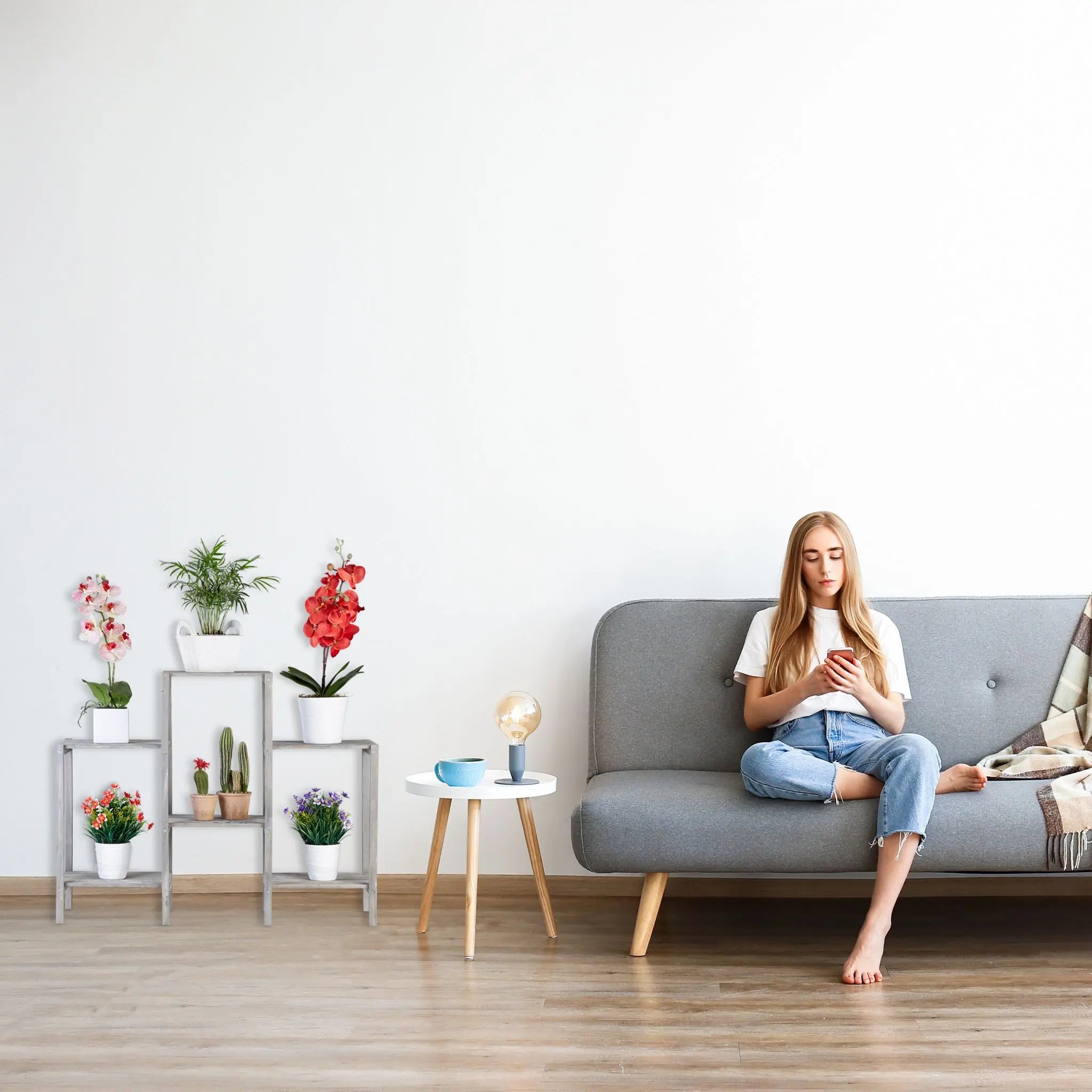 Blumenregal Holz Grau von Relaxdays