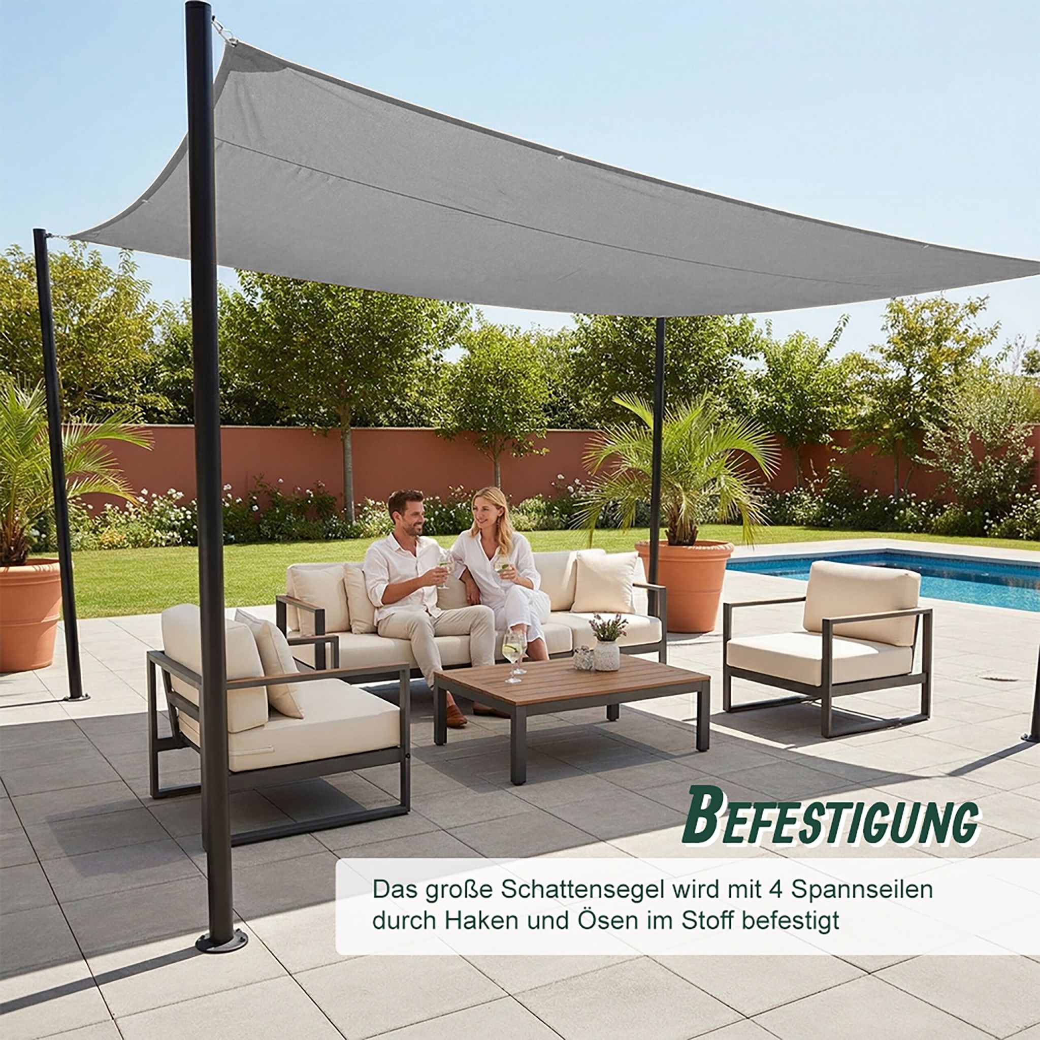 Rechteckiges Sonnensegel grau Grau von Relaxdays