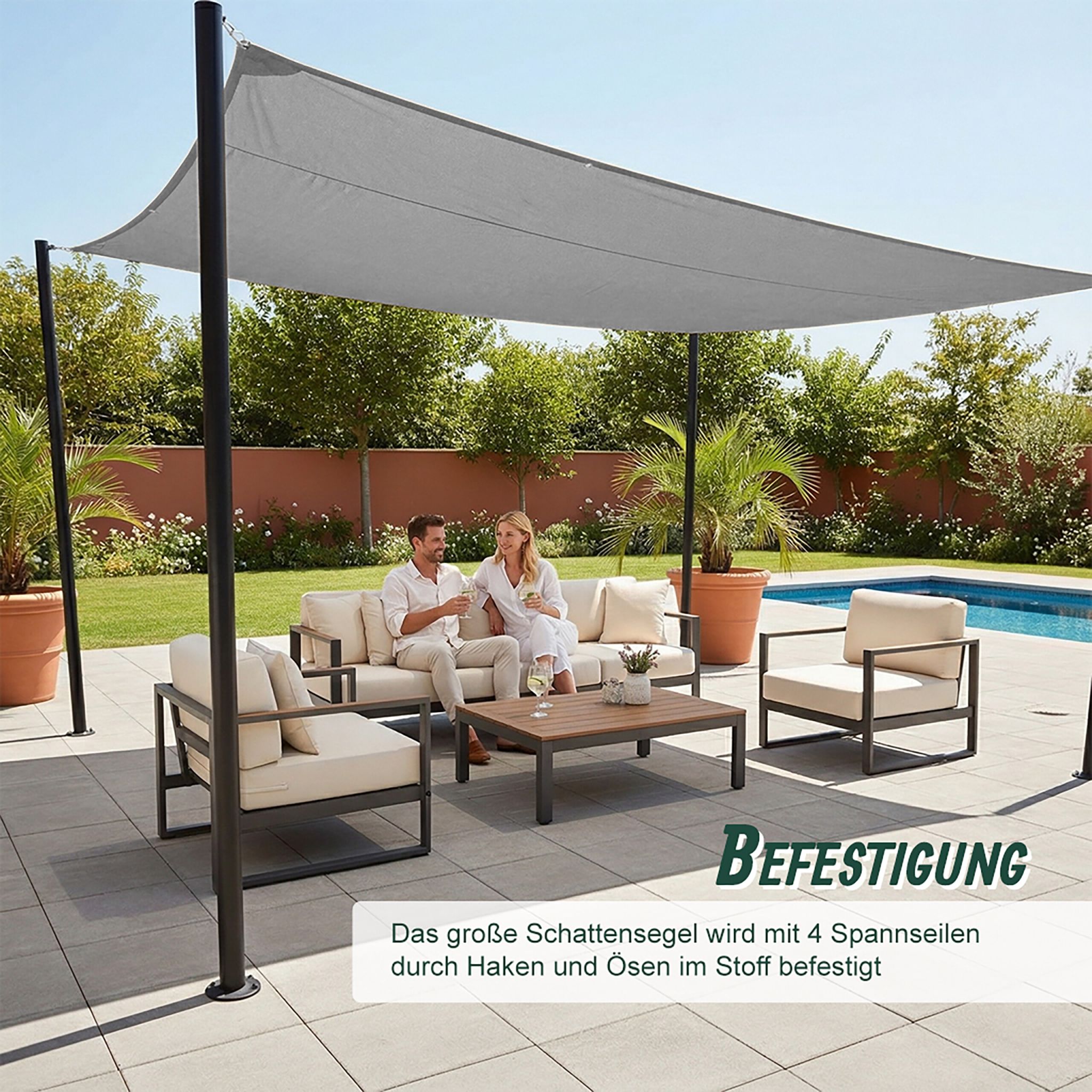 Rechteckiges Sonnensegel grau Grau von Relaxdays