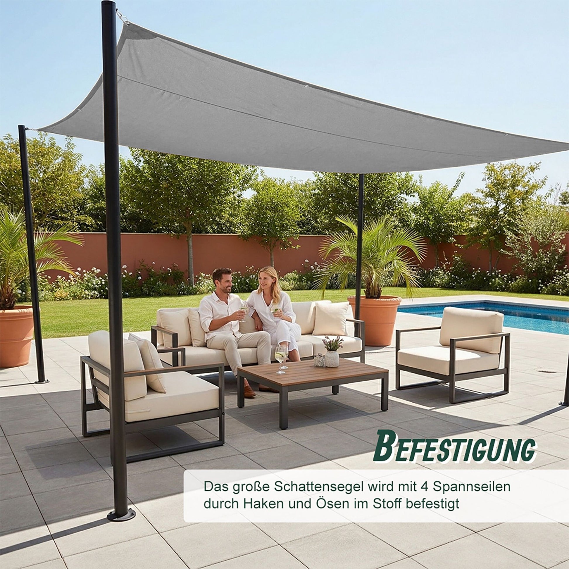 Rechteckiges Sonnensegel grau Grau von Relaxdays