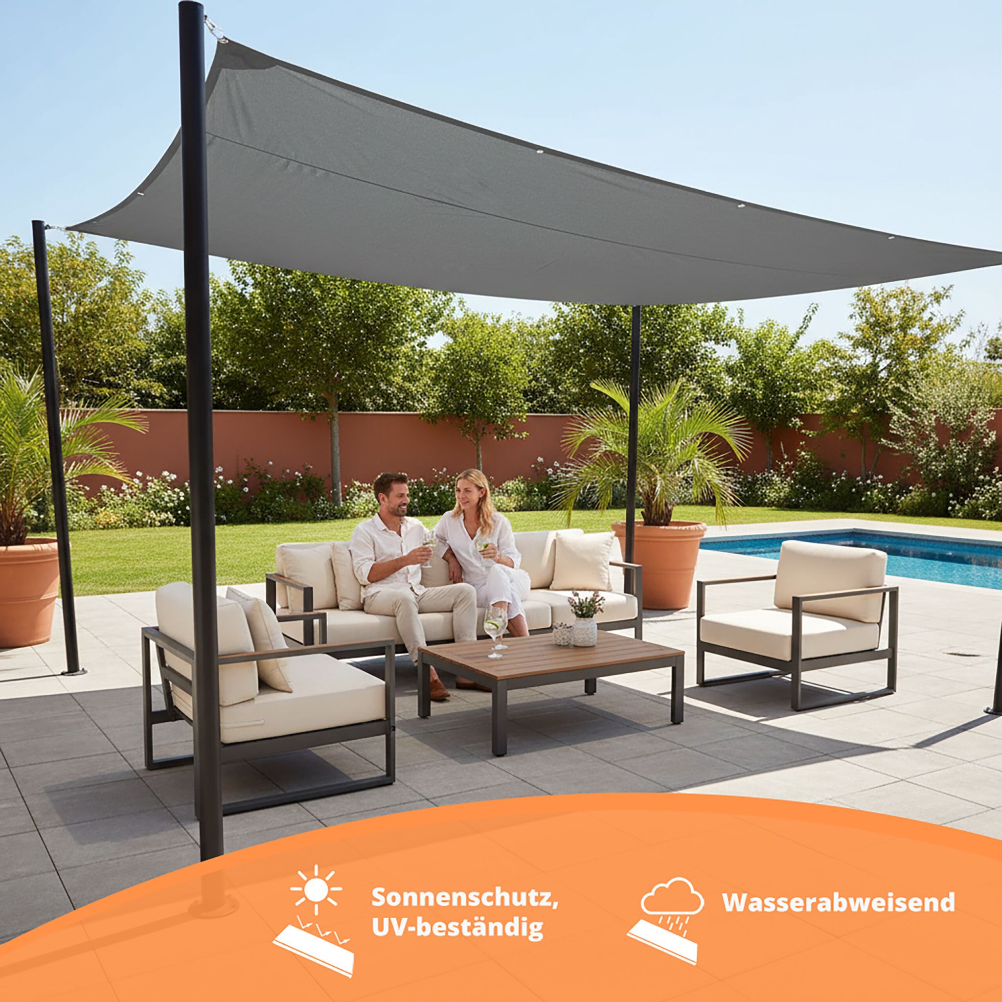 Rechteckiges Sonnensegel grau Grau von Relaxdays