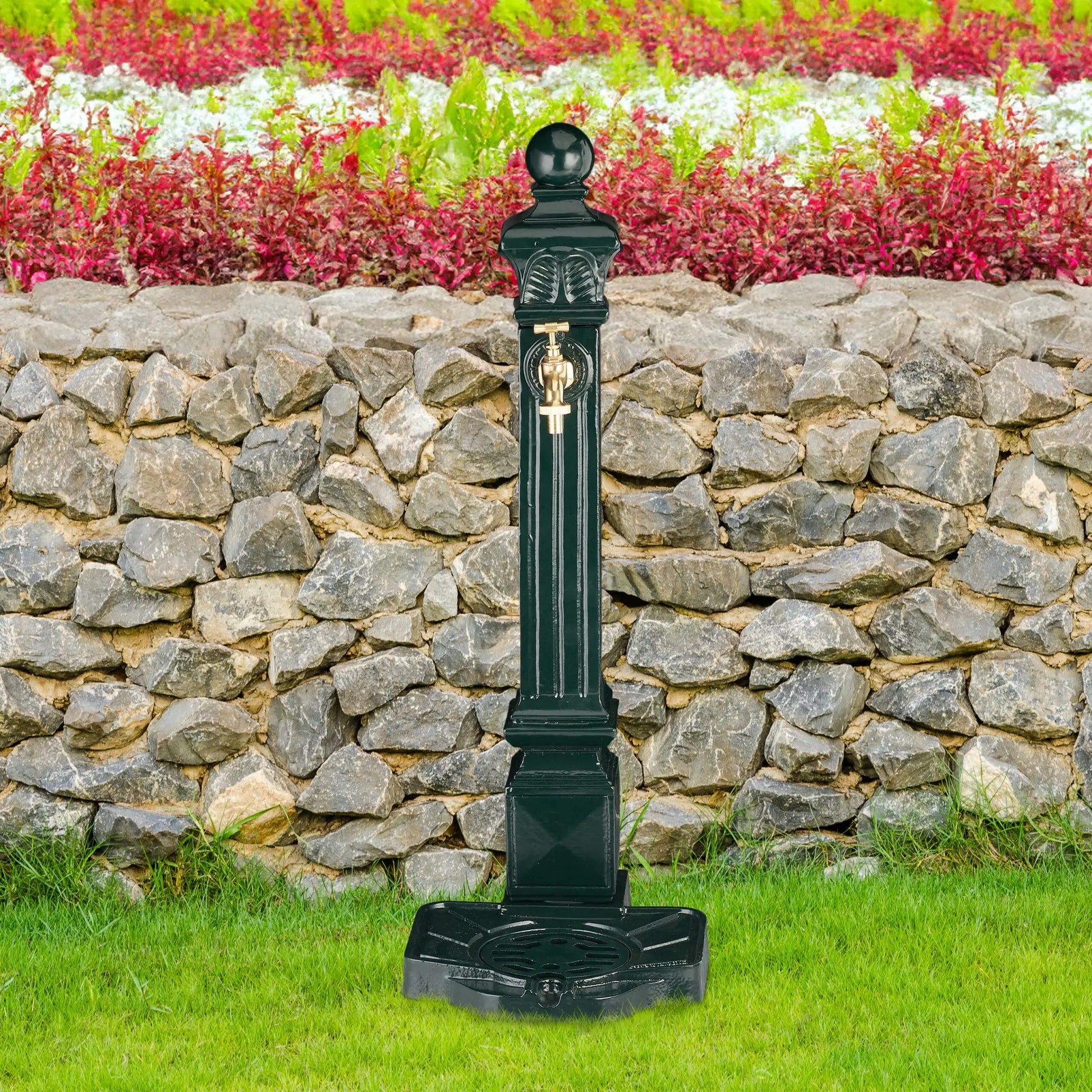 Standbrunnen Antik Säule Dunkelgrün-Gold von Relaxdays