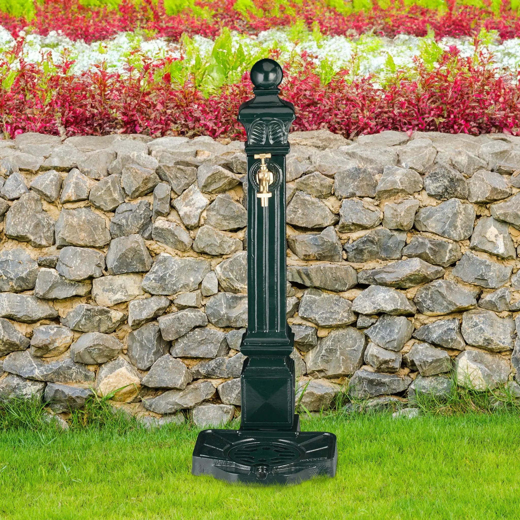 Standbrunnen Antik Säule Dunkelgrün-Gold von Relaxdays