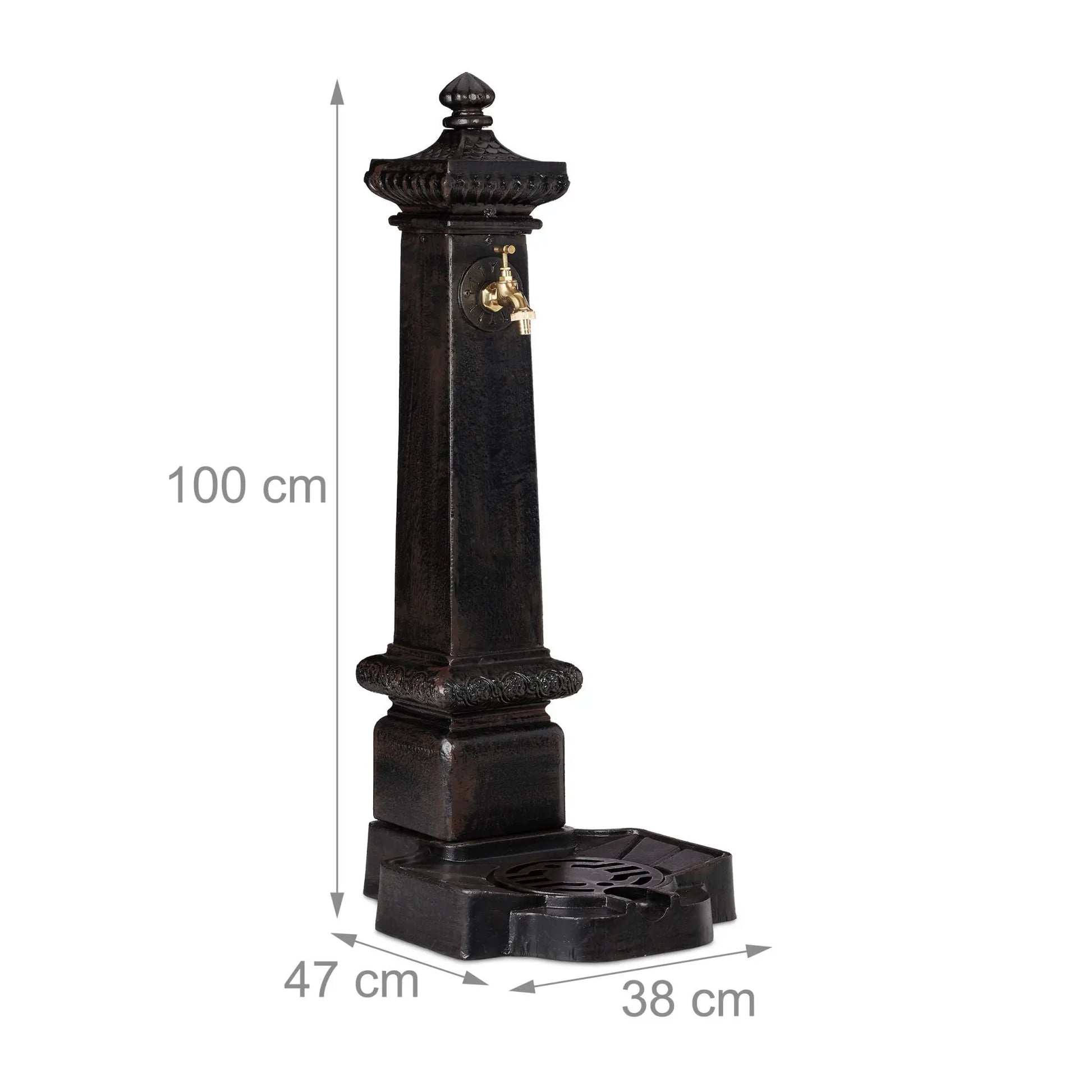 Standbrunnen Antik Säule XXL Dunkelbraun-Gold von Relaxdays