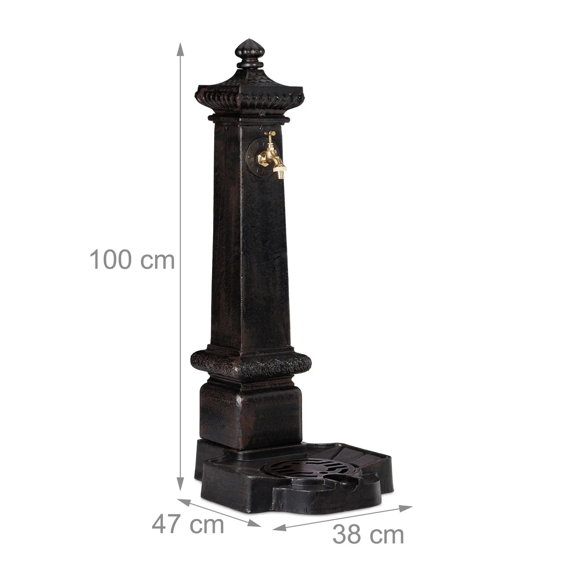 Standbrunnen Antik Säule XXL Dunkelbraun-Gold von Relaxdays