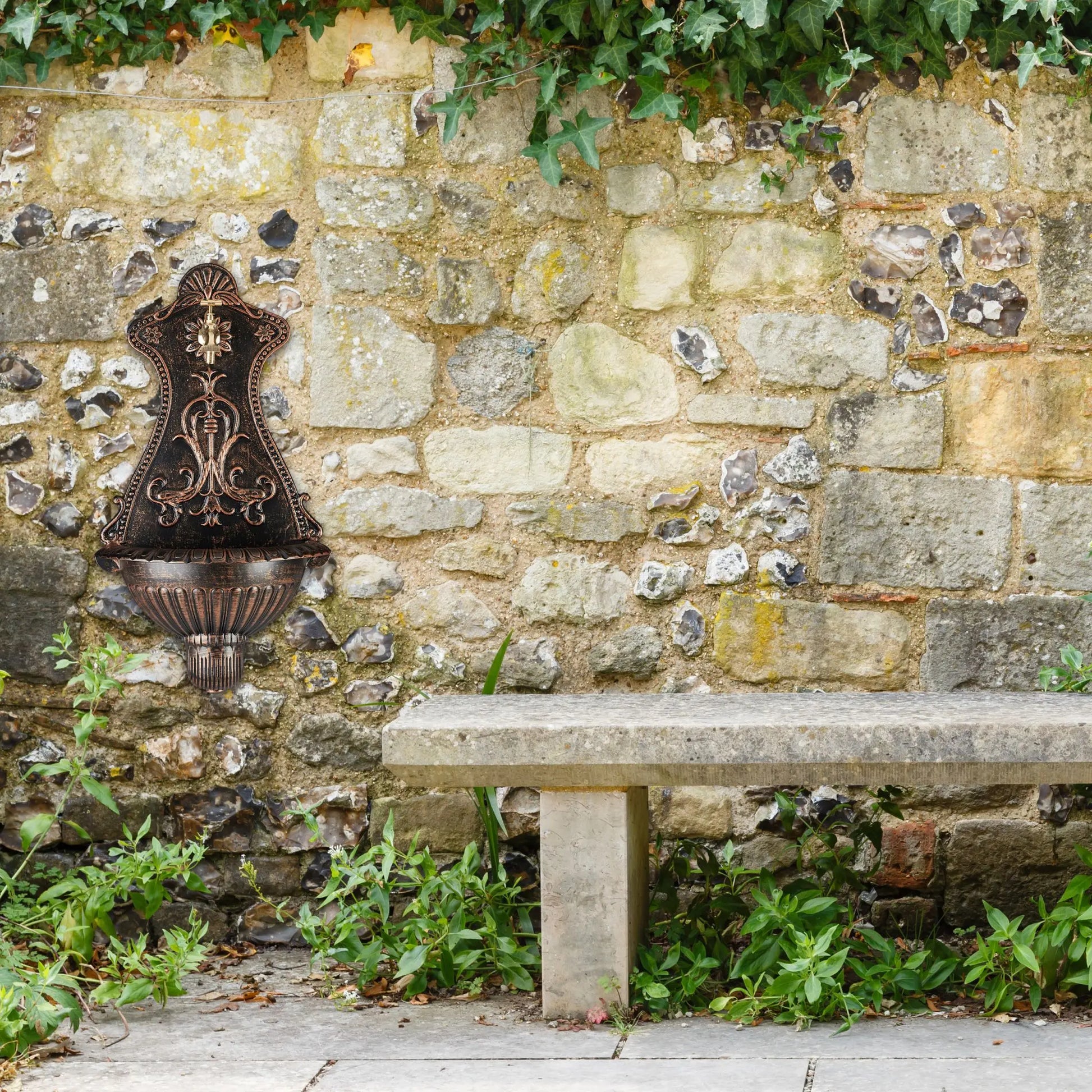Wandbrunnen Antik Braun-Gold von Relaxdays
