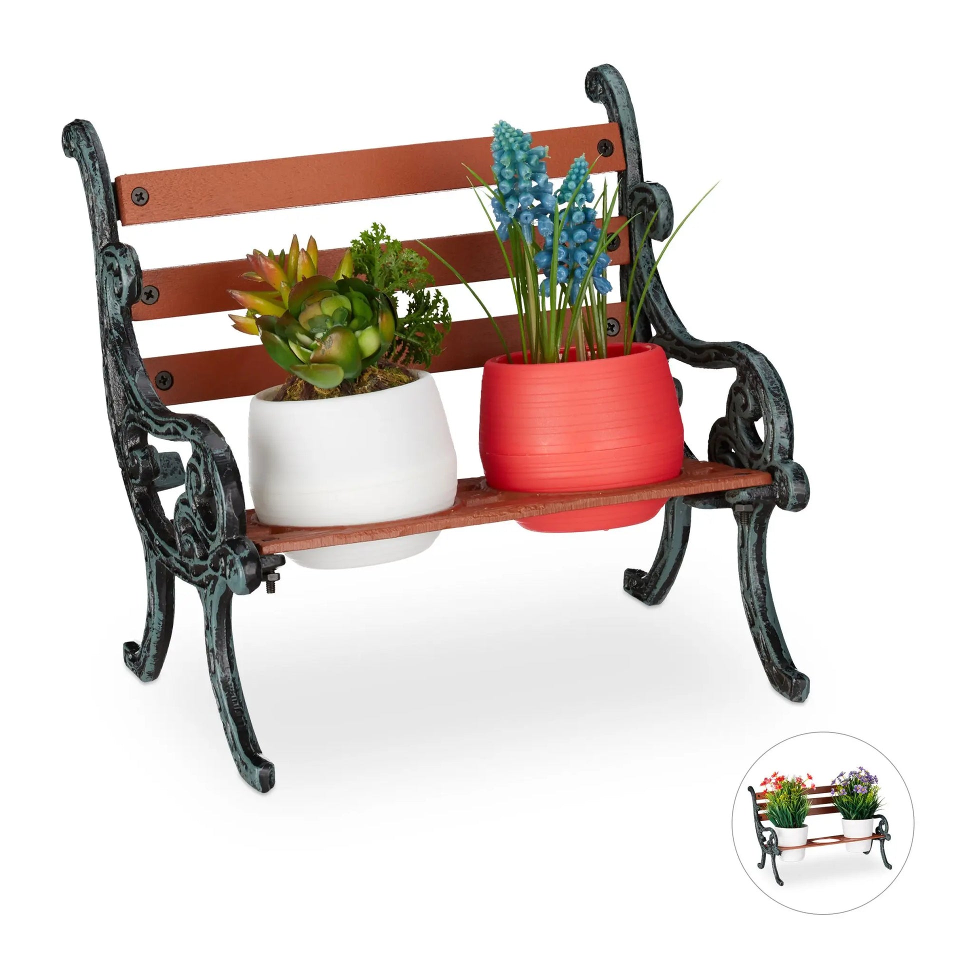 Mini Blumenbank Braun-Grau von Relaxdays