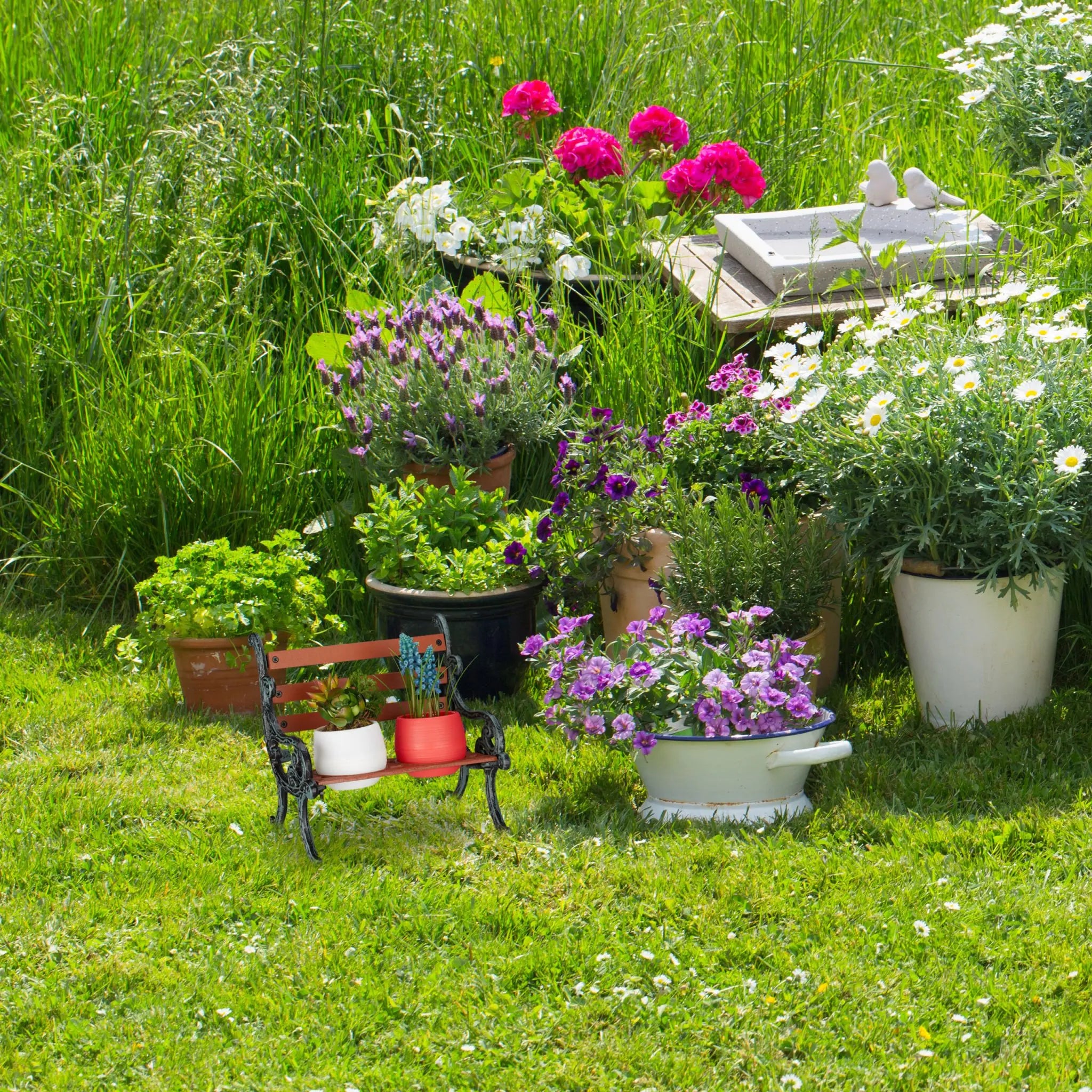Mini Blumenbank Braun-Grau von Relaxdays