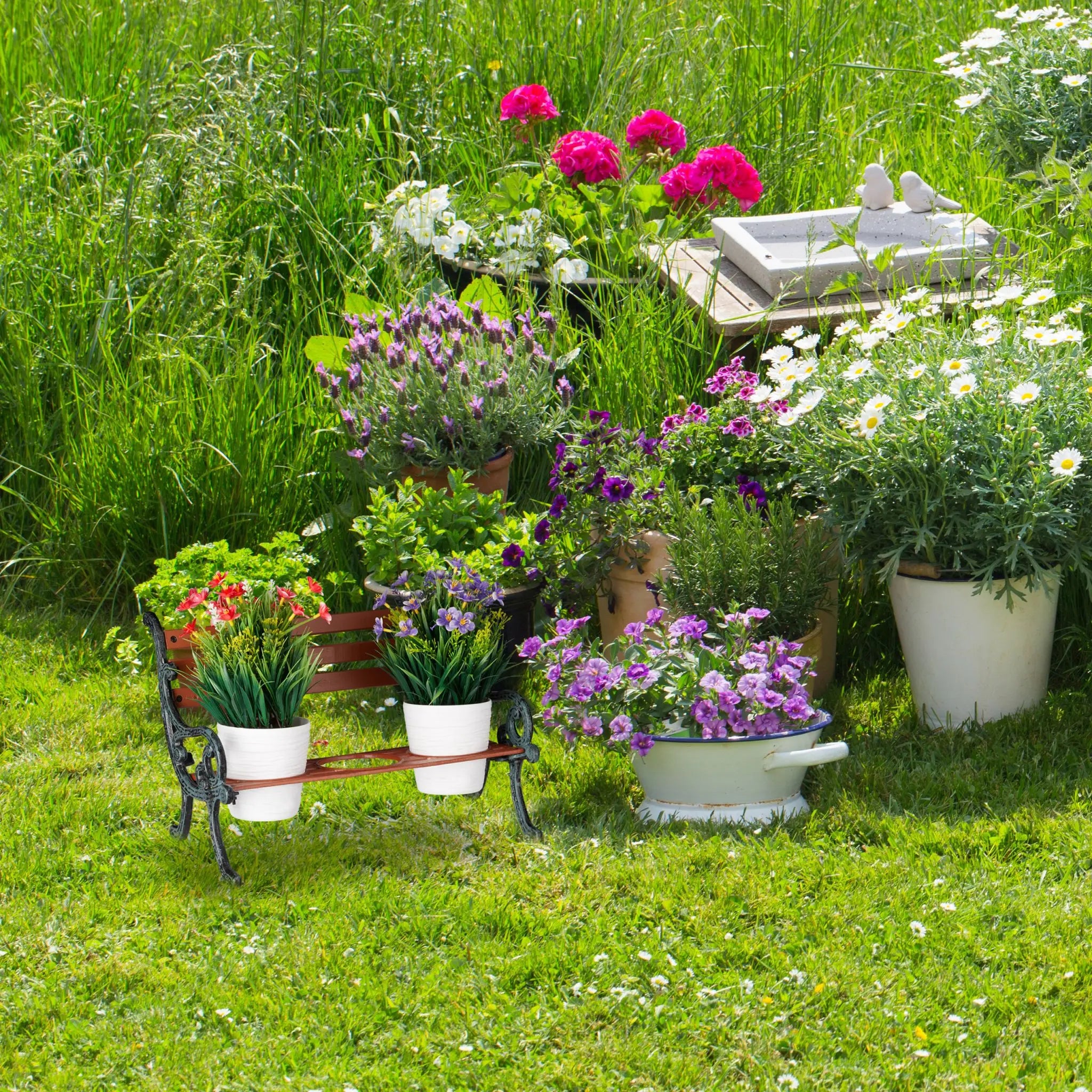 Mini Blumenbank Braun-Grau von Relaxdays