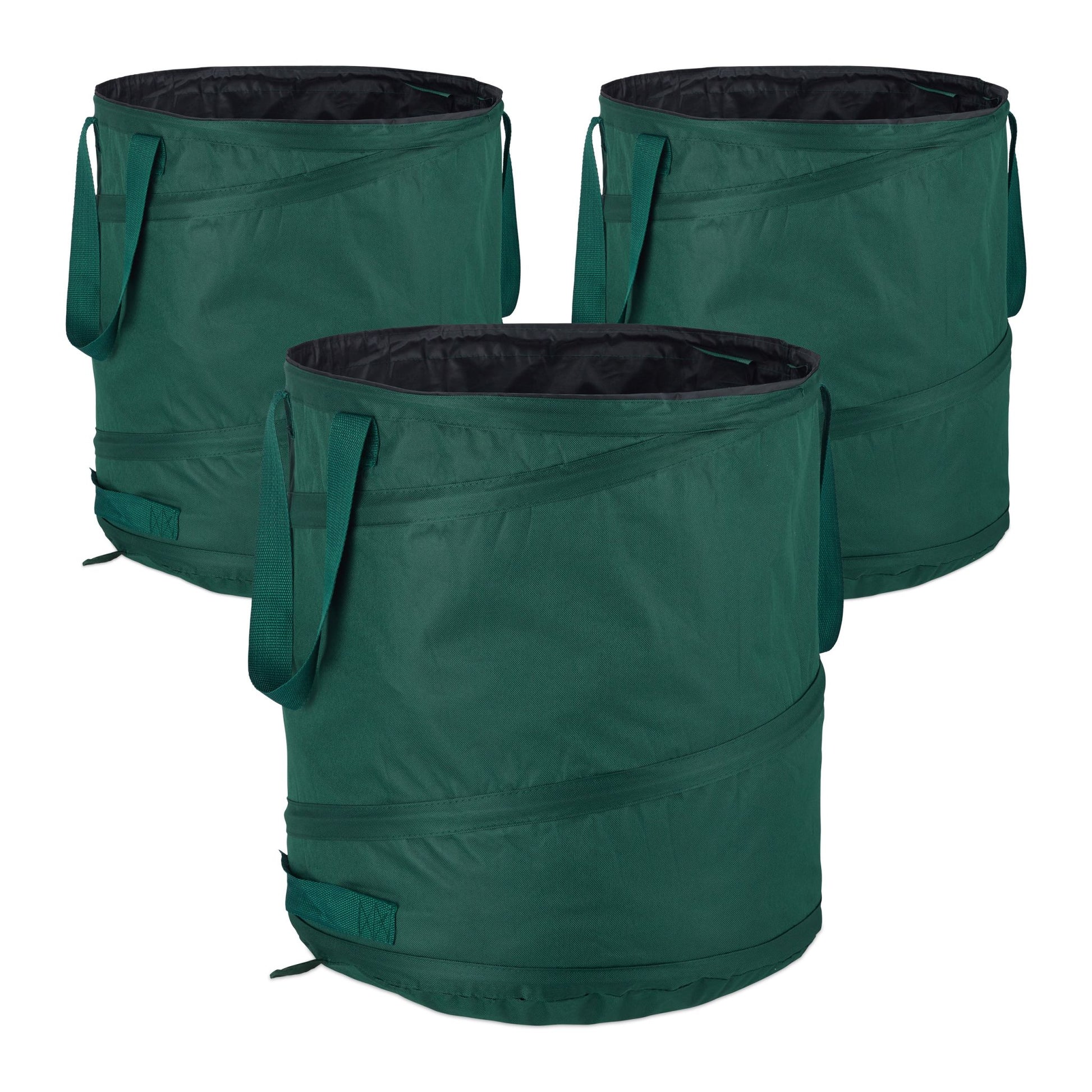 Laubsack Selbstaufstellend 85L 3er-Set Grün-Schwarz von Relaxdays