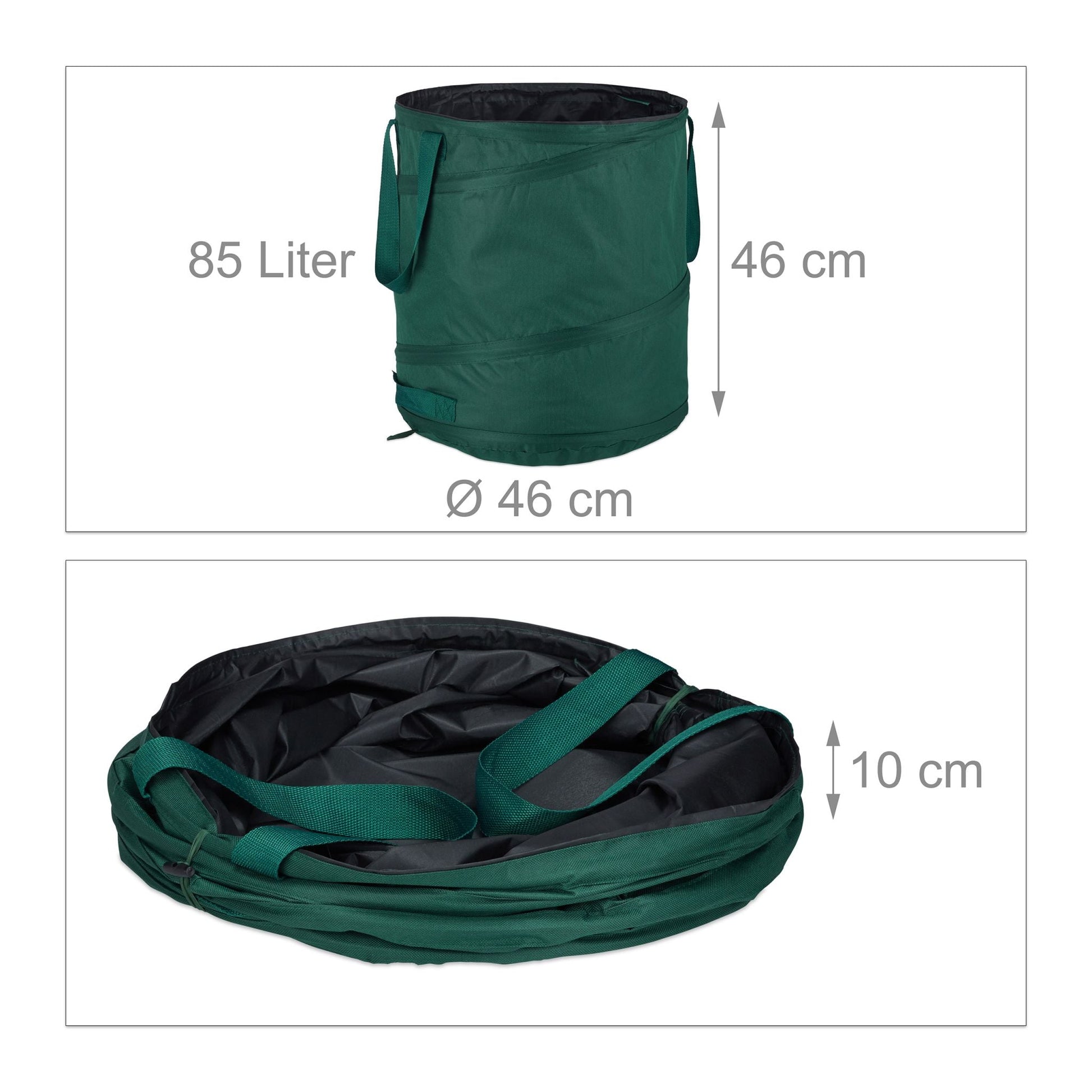 Laubsack Selbstaufstellend 85L 3er-Set Grün-Schwarz von Relaxdays