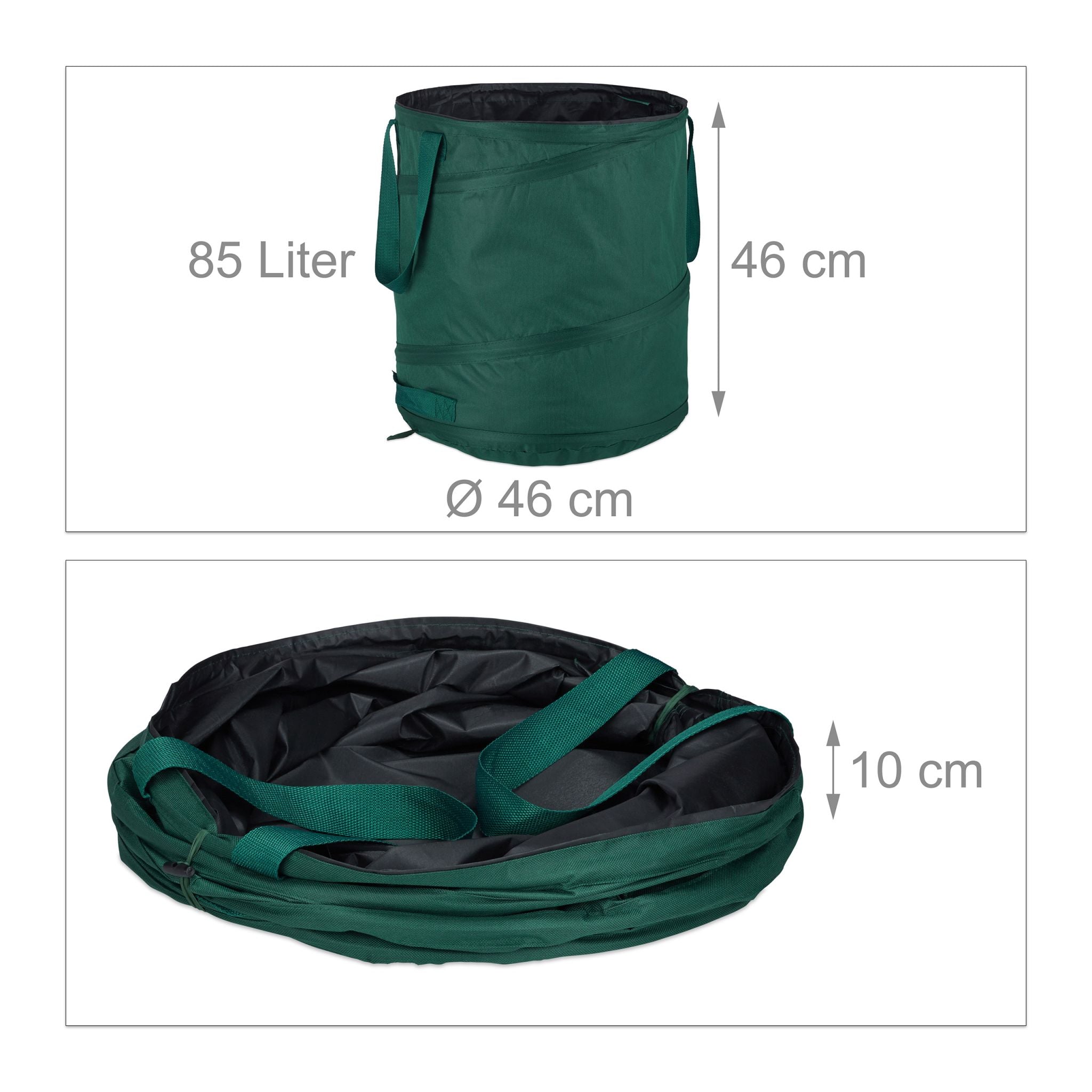 Laubsack Selbstaufstellend 85L 3er-Set Grün-Schwarz von Relaxdays