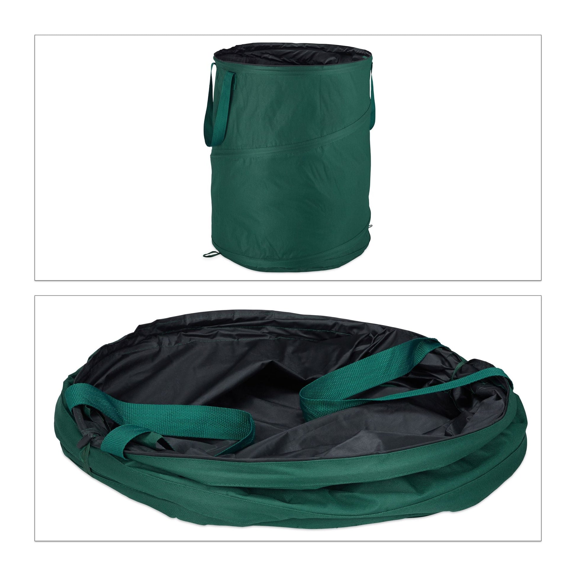 Laubsack Selbstaufstellend 160 L 3er-Set Dunkelgrün-Schwarz von Relaxdays